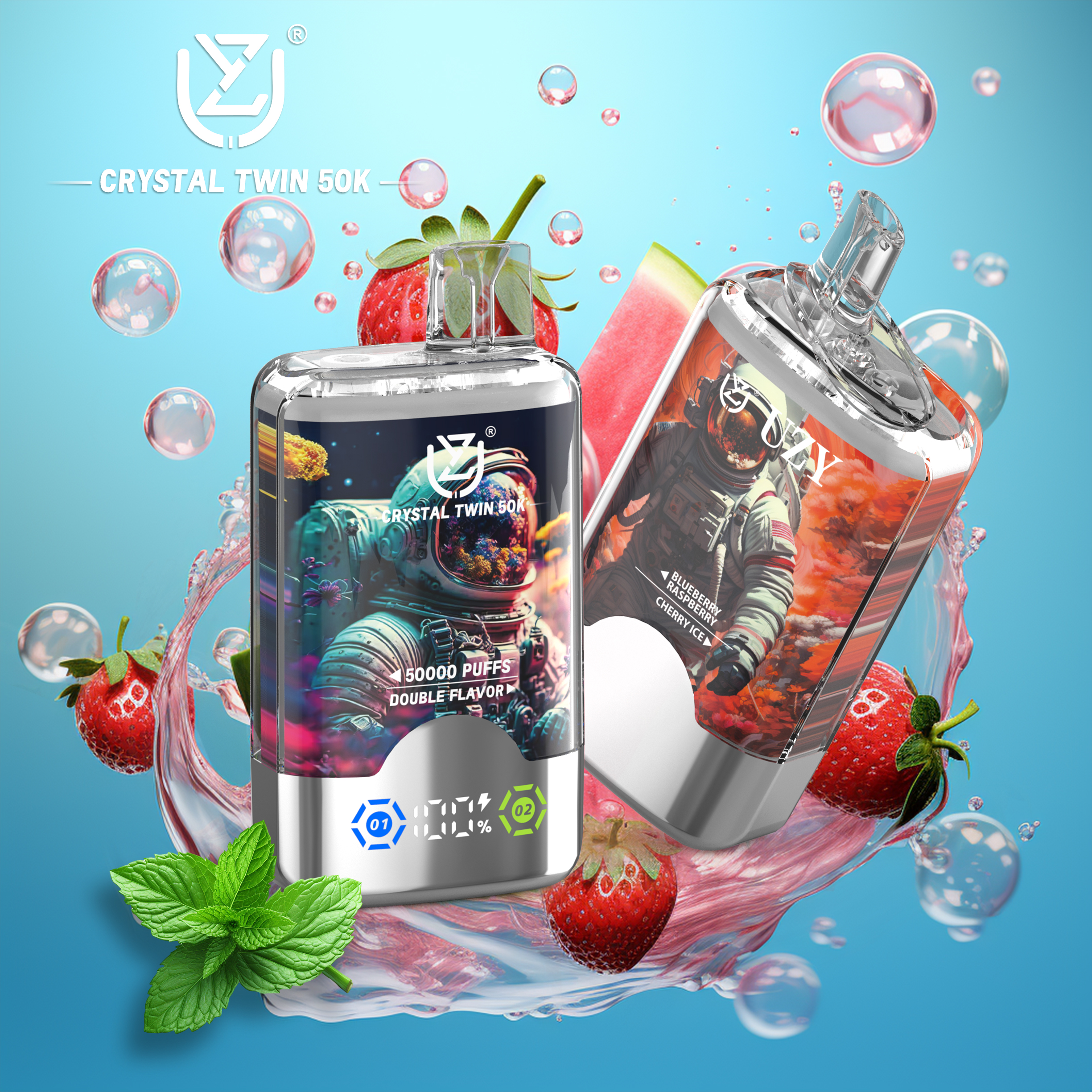 UZY CRYSTAL TWIN 50000 Puffs Vape with 2 in 1 Flavor