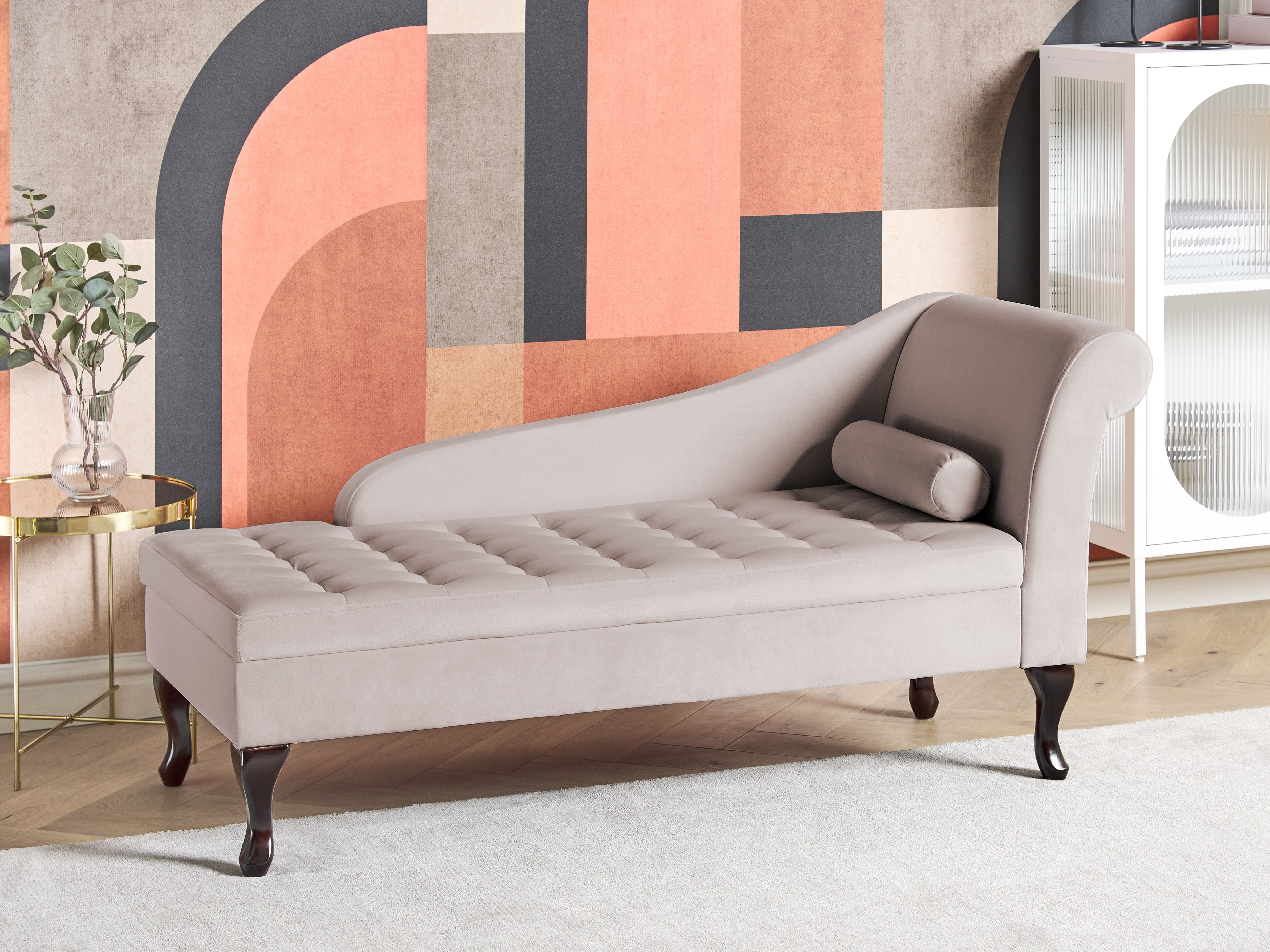 Right-Hand Chaise Lounge PESSAC Velvet Light Beige with Storage
