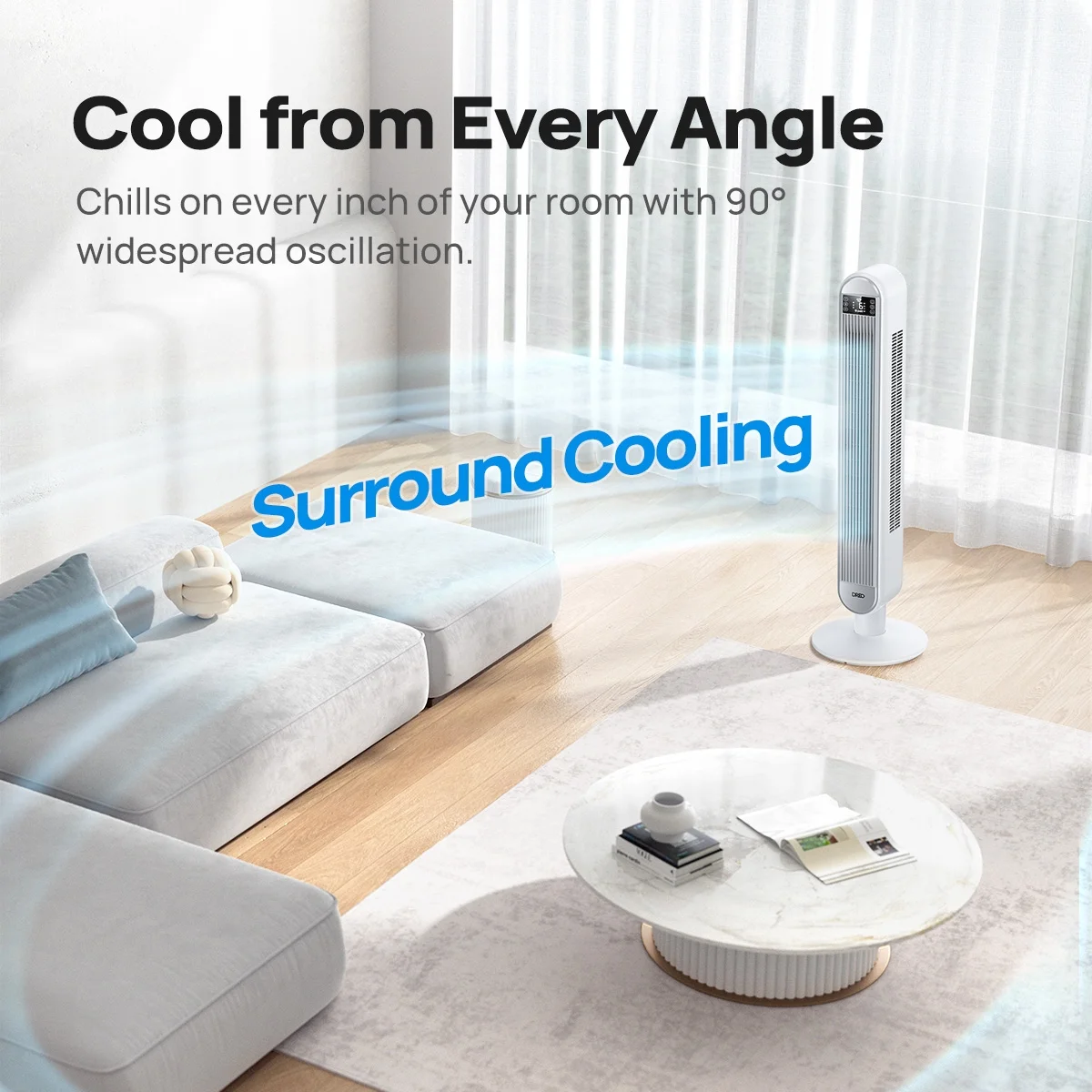 Dreo Tower Fan for Home, 42" Standing Fan with Remote, 90�� Oscillating Fan for Indoors, 34dB Quiet Bedroom Fans, 6 Speeds, 4 Modes, 12H Timer, Bladeless Fan with LED Display, 26 ft/s High Velocity - Image 10