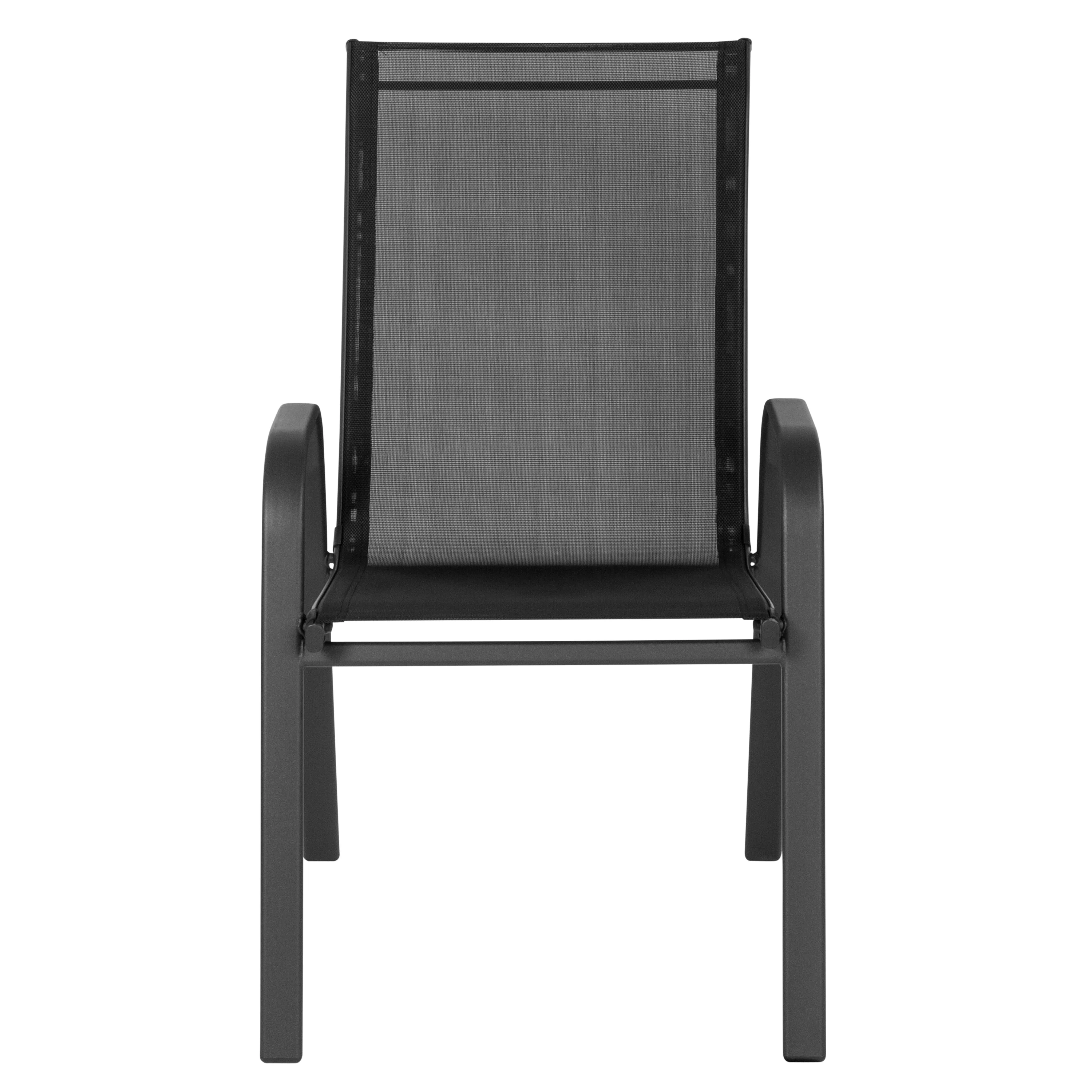 BizChair 5 Pack Black Outdoor Stack Chair with Flex Comfort Material and Metal Frame - Image 16