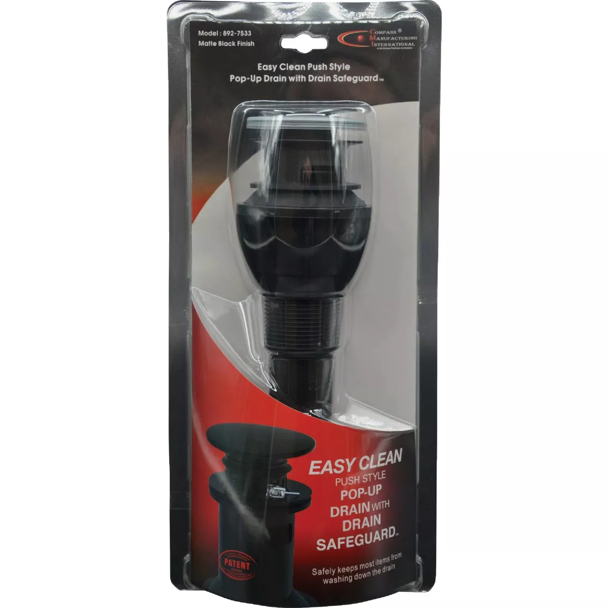 Compass Manufacturing 1-1/4 In. Matte Black Easy Clean Drain Safeguard Push Style Pop-Up Drain