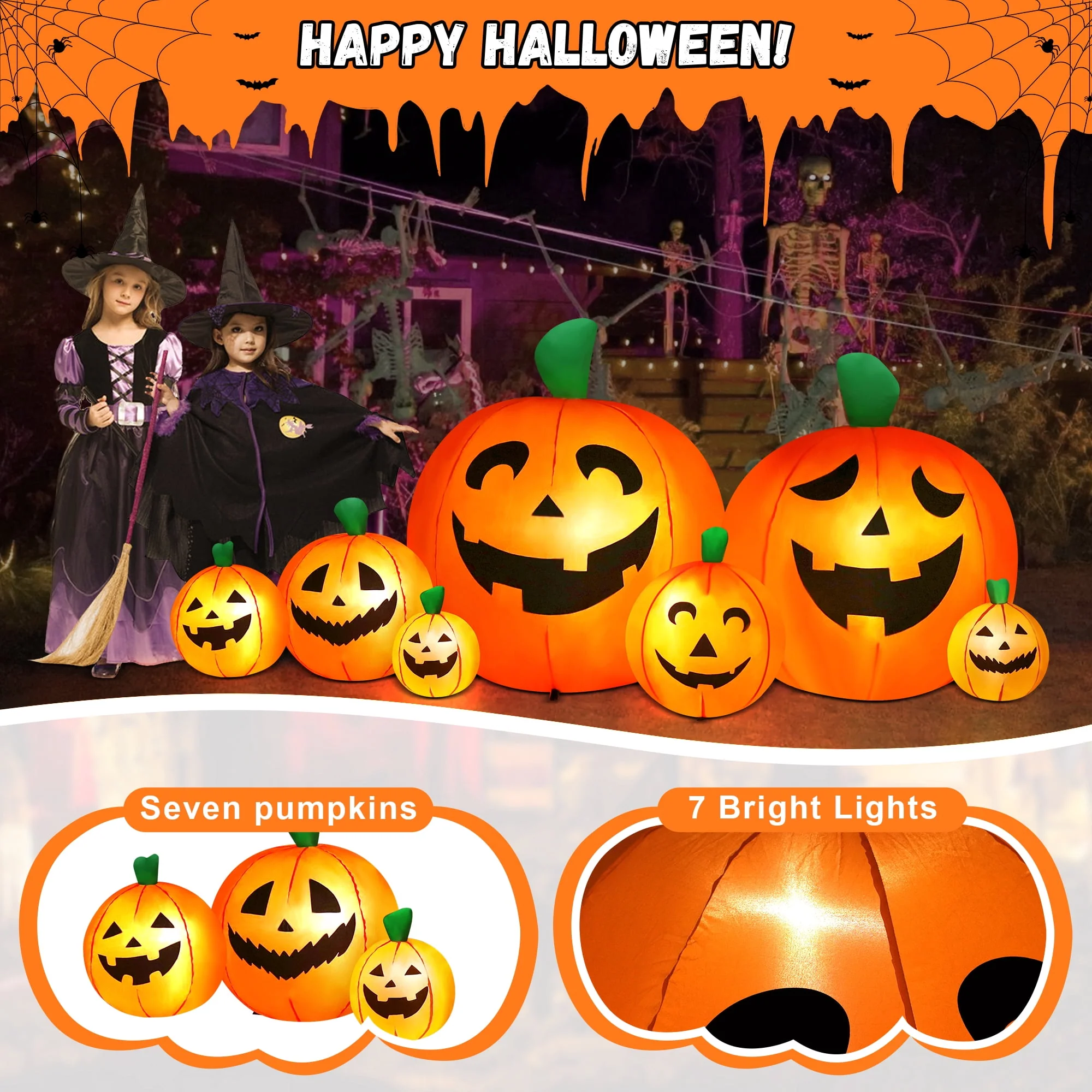 Yexmas 8 FT Halloween Inflatables Pumpkin, 7 Pumpkins Halloween Outdoor Decoration with Built-in LED Lights, Halloween Blow Ups for Yard, Lawn, Garden Decor - Image 9 Yexmas 8 FT Halloween Inflatables Pumpkin, 7 Pumpkins Halloween Outdoor Decoration with Built-in LED Lights, Halloween Blow Ups for Yard, Lawn, Garden Decor - Image 9