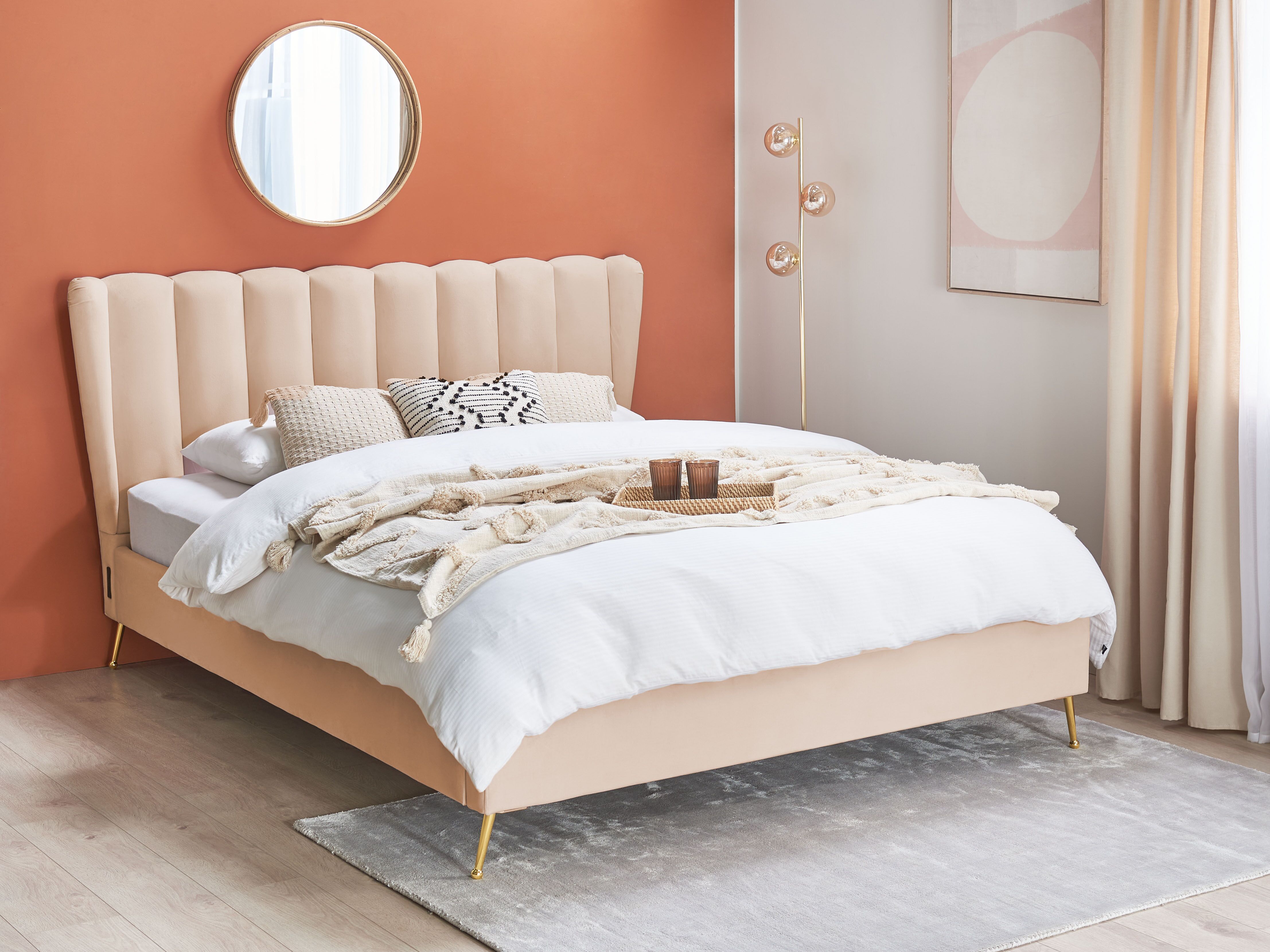 Bed Velvet MIRIBEL 160 x 200 cm (EU King Size) Beige