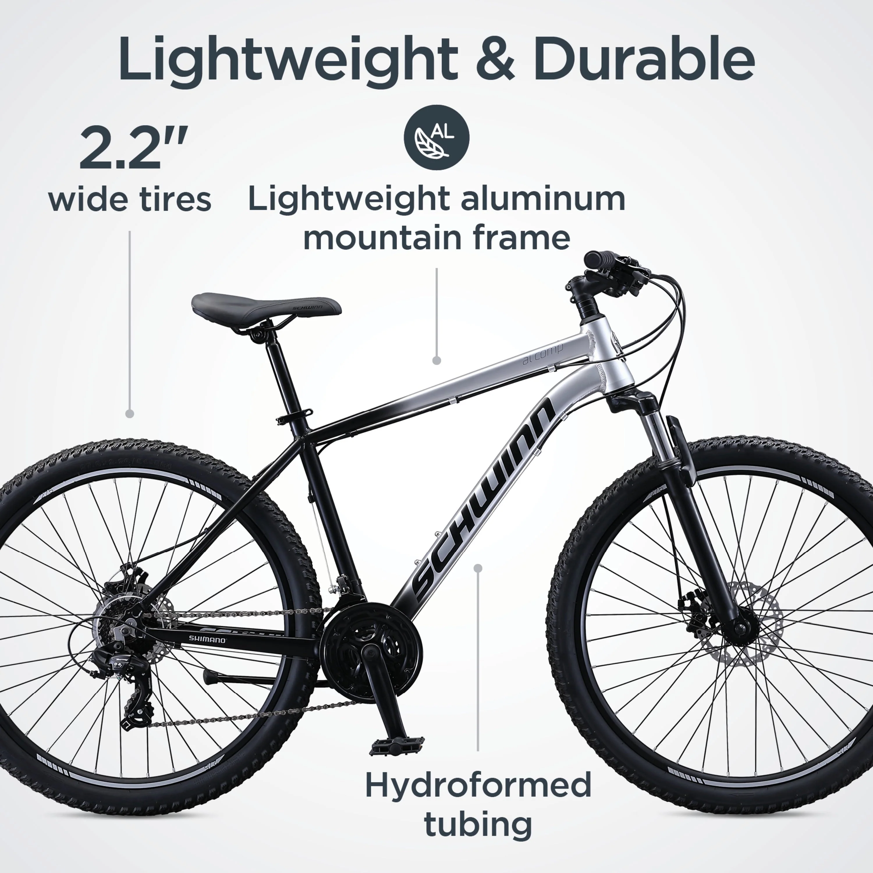 Schwinn AL Comp 27.5 inch Men's Mountain Bike, 21 Speed Adult Bicycle, Grey - Image 5