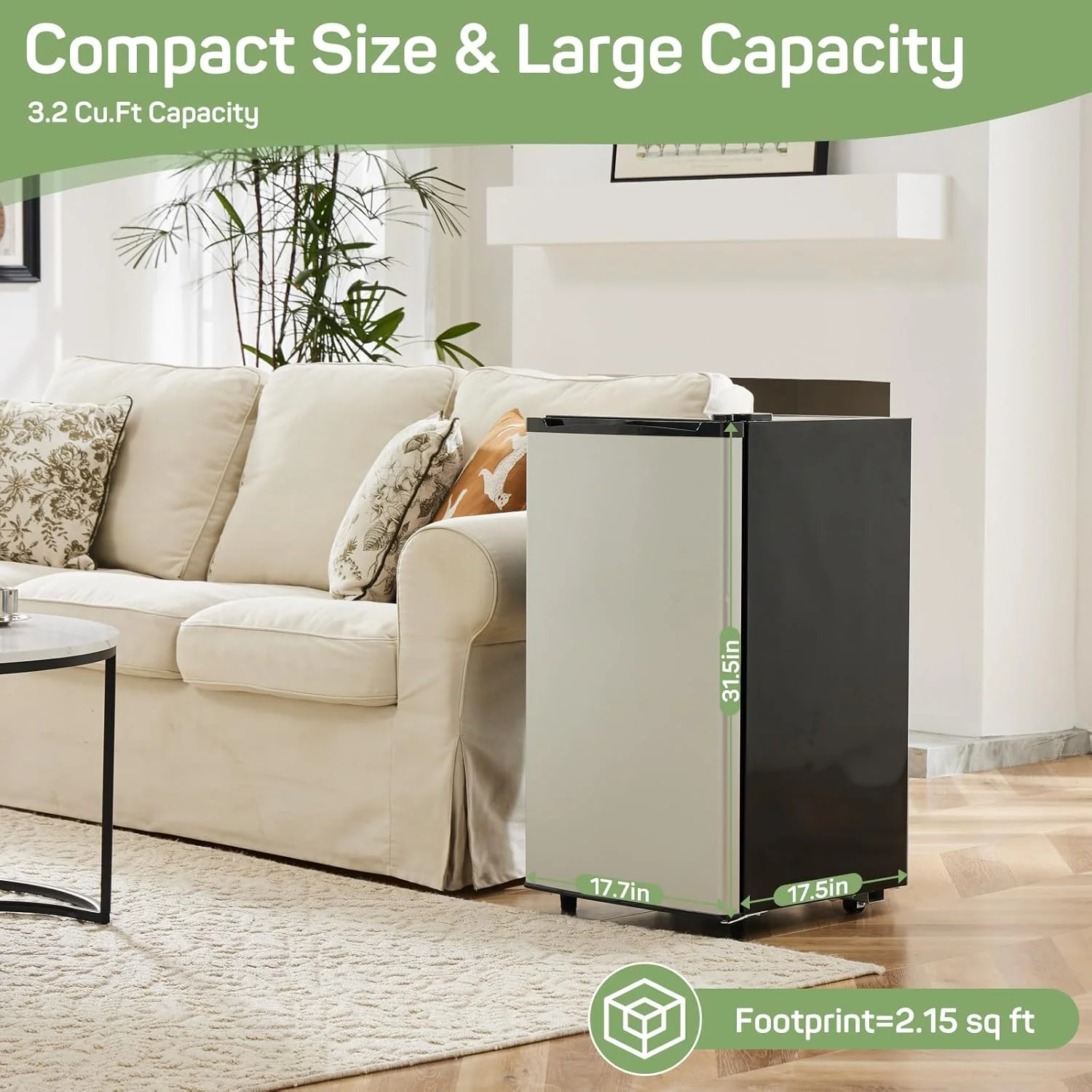 Mini Fridge for Bedroom 3.2 Cu.Ft Small Refrigerator with Freezer for Dorm Office, Compact Single Door Adjustable Thermostat Low Noise,Black - Image 11