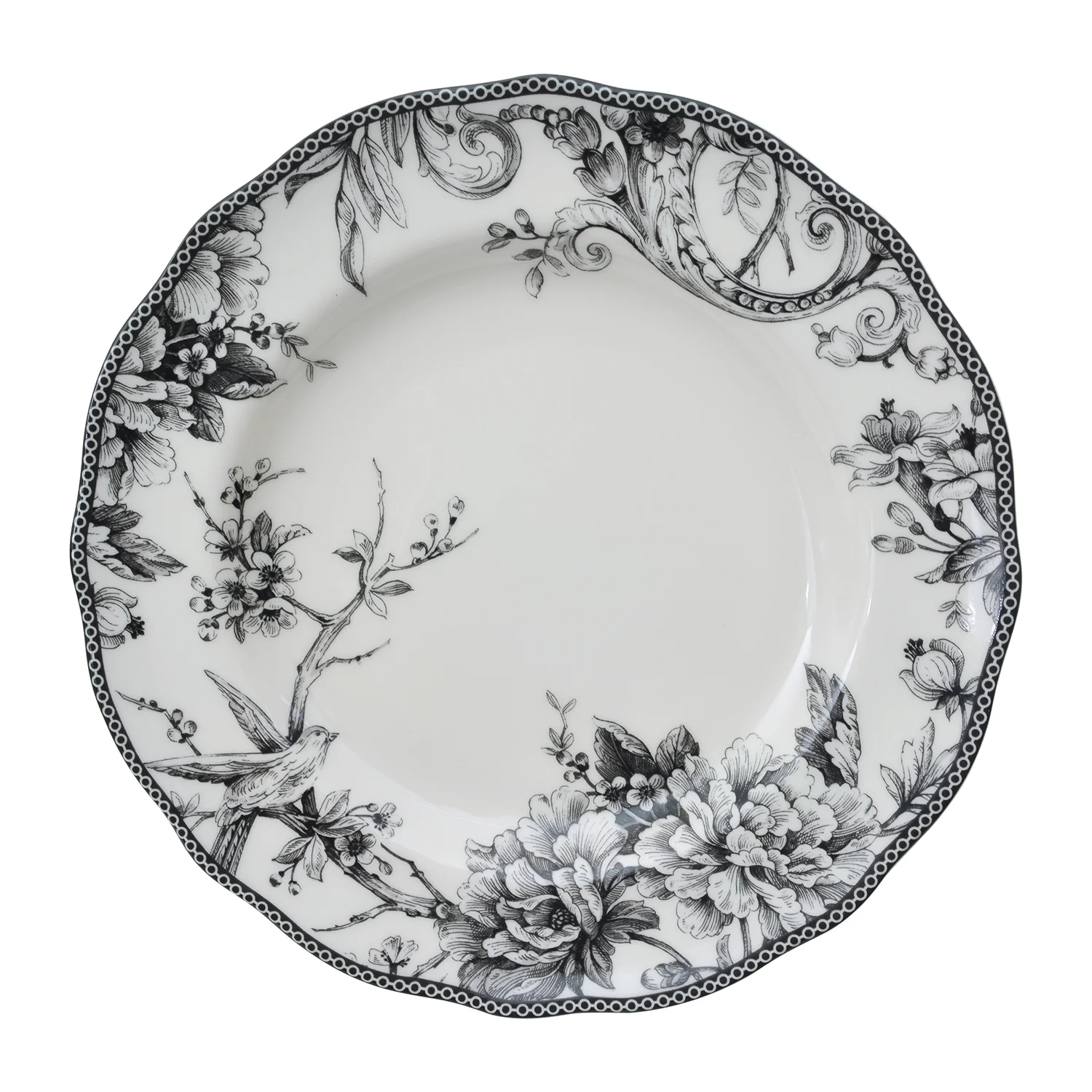 222 Fifth Adelaide Round 16-Piece Porcelain Dinnerware Set, Black Toile - Image 6