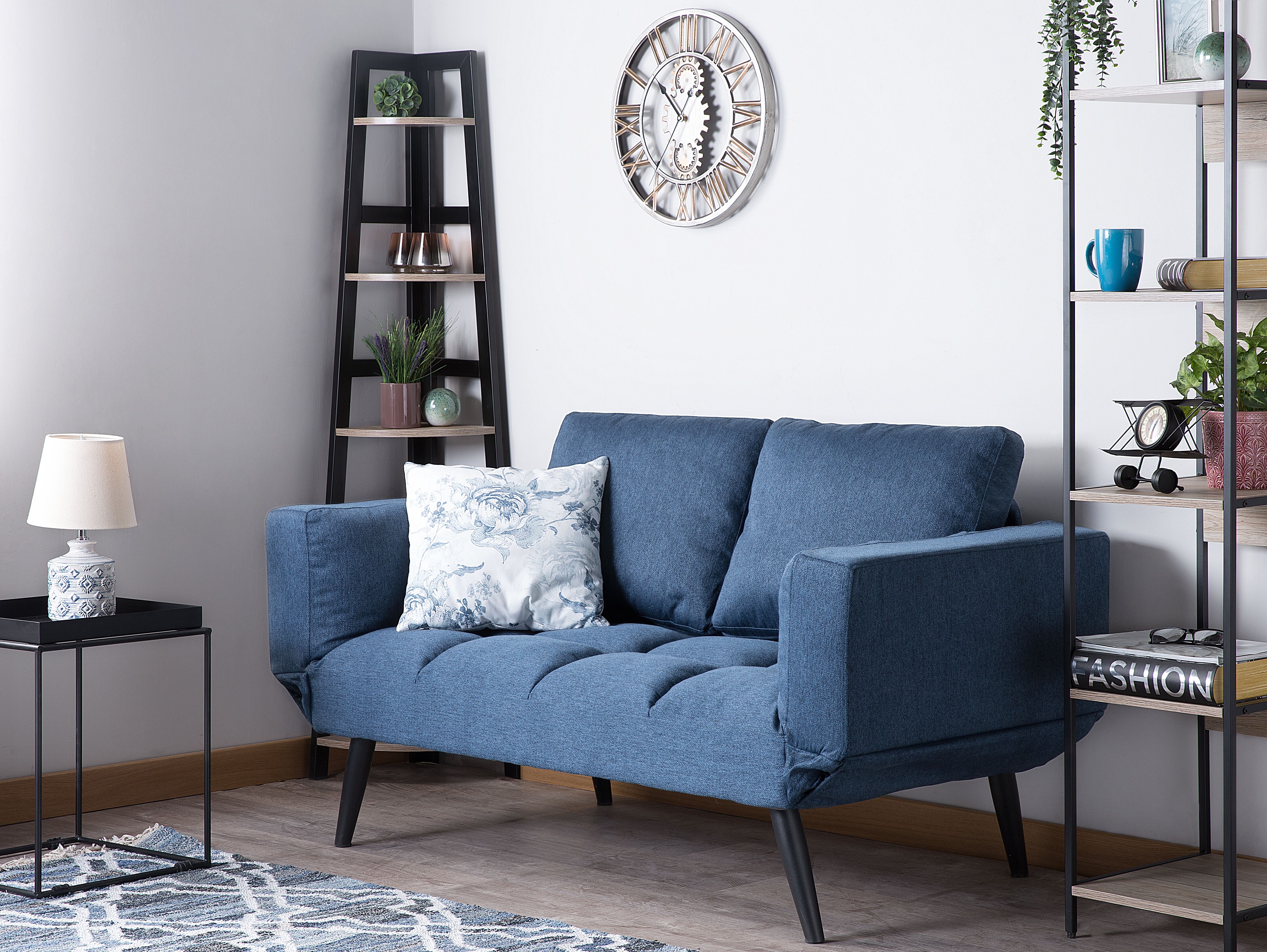 Sofa Bed 2 Seater BREKKE Fabric Navy Blue