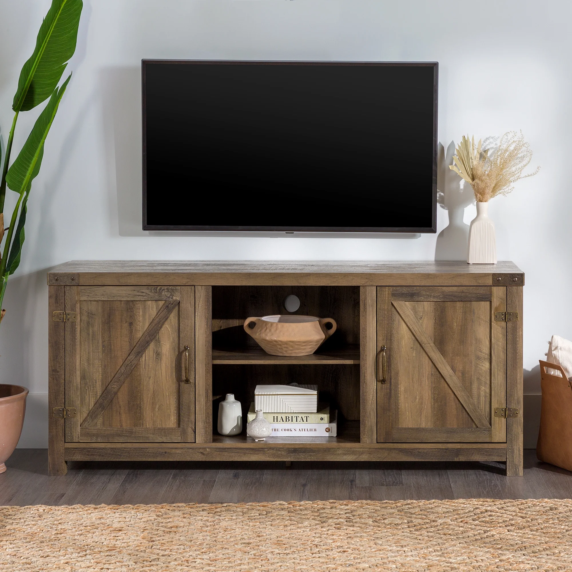 Walker Edison Modern Farmhouse Barn Door TV Stand for TVs up to 65", Grey Wash - Image 124