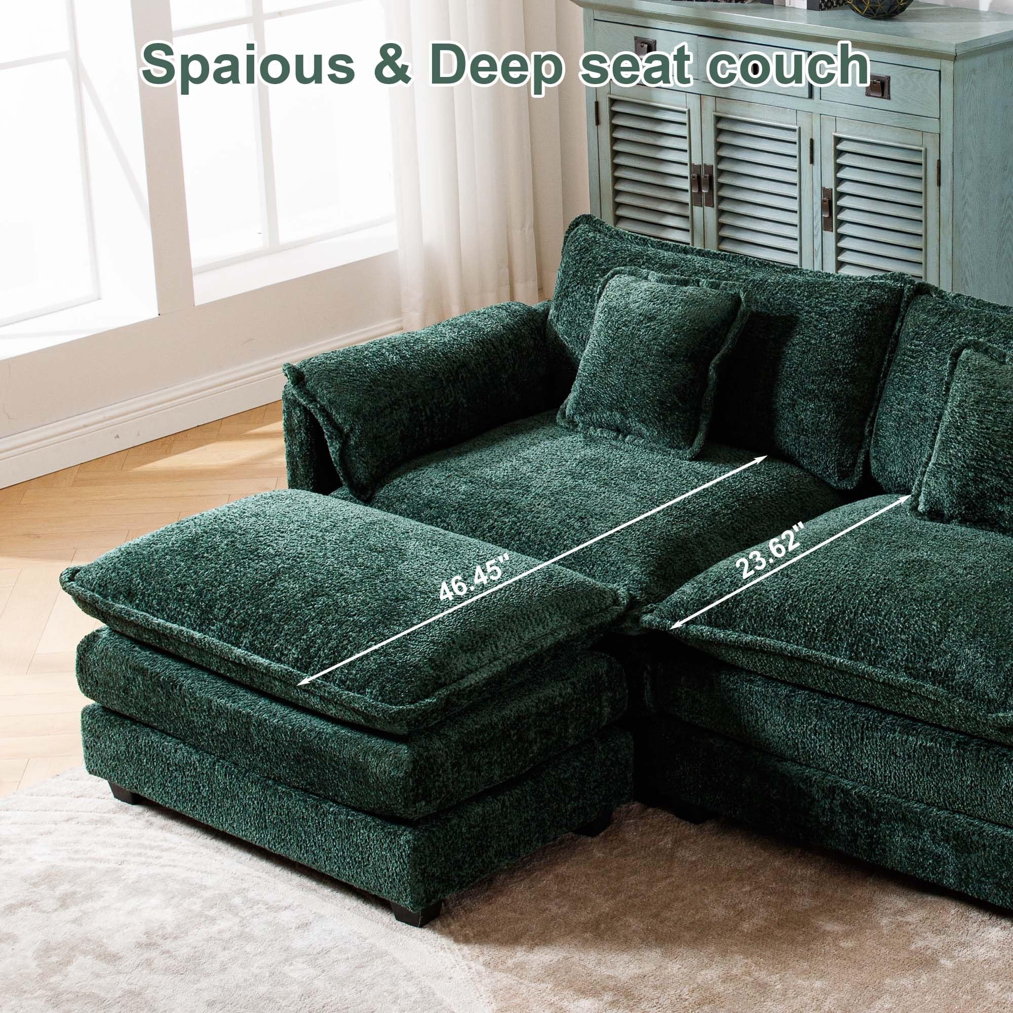 GNIXUU 112" Oversized Sectional Sofa Cloud Couch for Living Room, Modern Chenille L Shaped Couch, Comfy Boucle Modular Sofa Sleeper with Moveable Ottoman & Memory Foam (Green) - Image 8