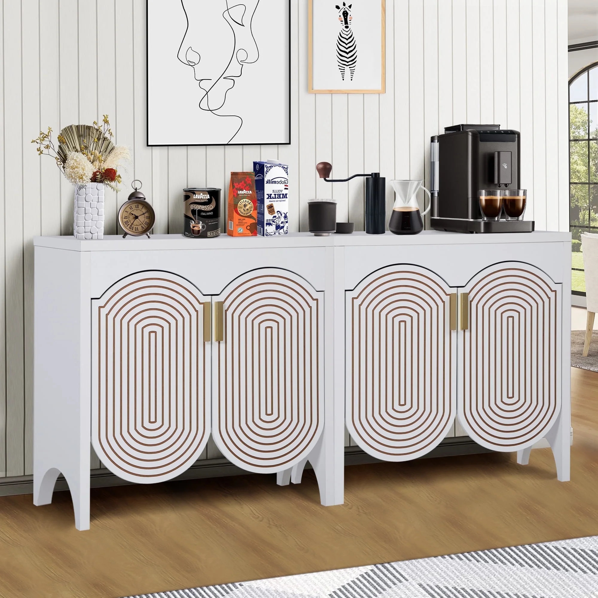 LEFHDA 2PCS Buffet Cabinet, Sideboard Cabinet with Storage, Accent Storage Cabinet with Carved Arc Door Design for Kitchen Dining Room, 2 Doors Buffet Cabinet with Adjustable Shelves - Image 67