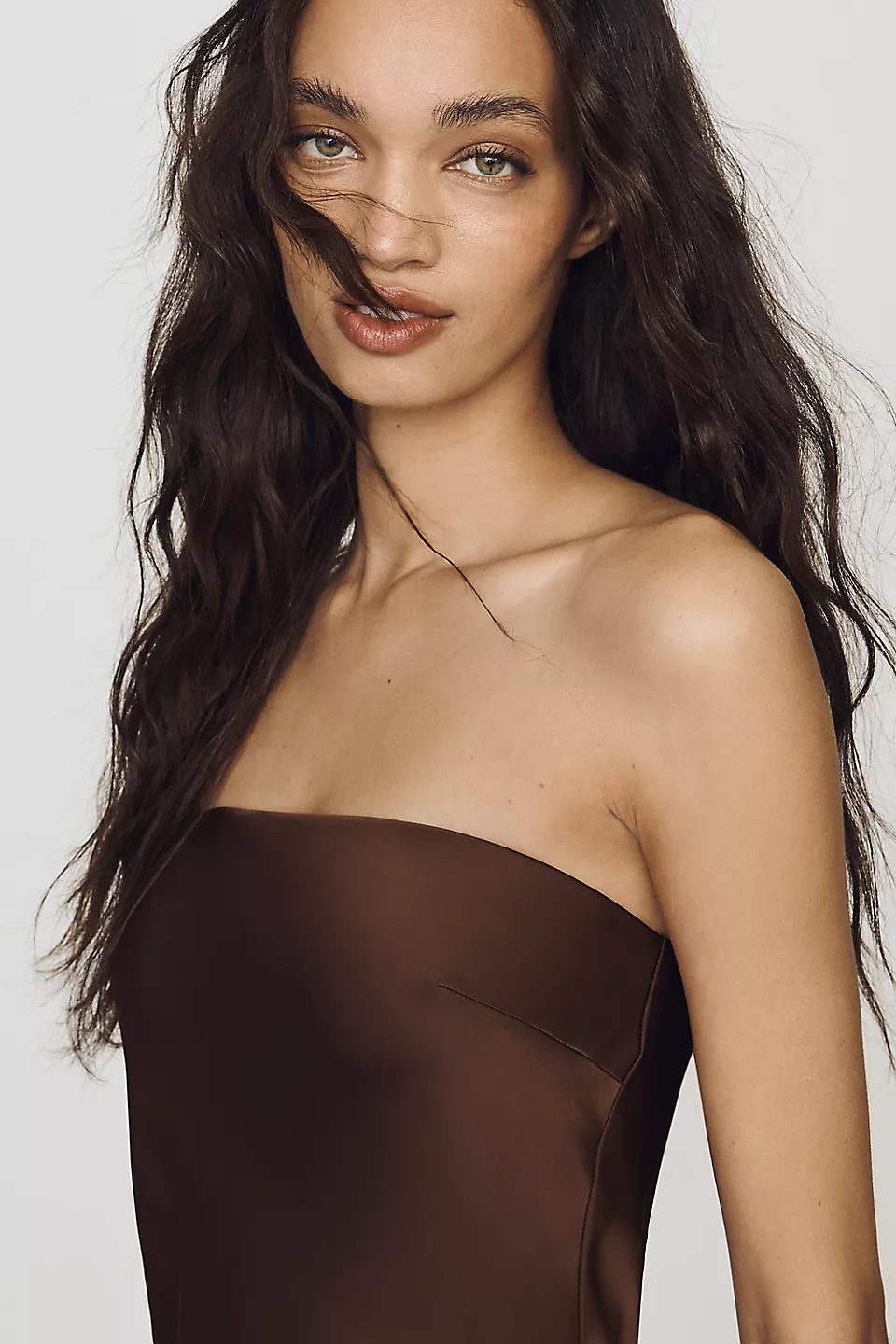 Fleur Strapless Satin Maxi Slip Dress -Dark Brown
