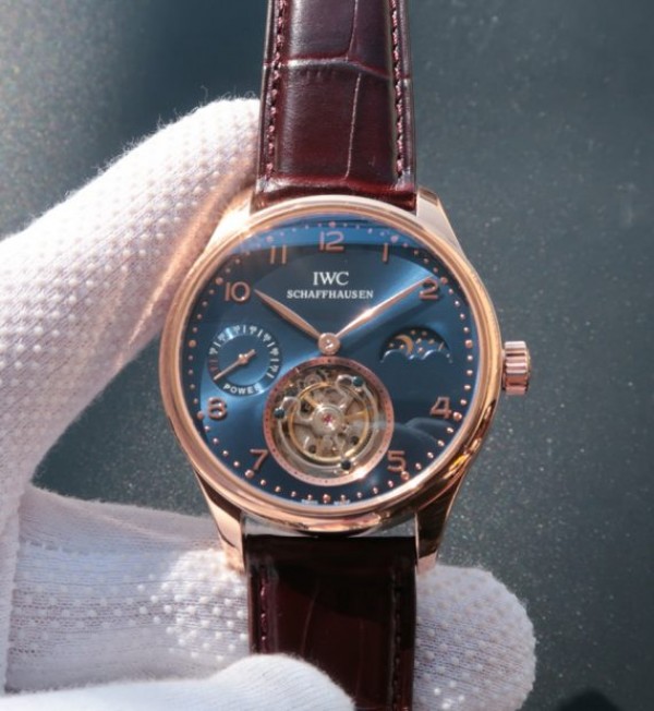 Replica IWC Portuguese Tourbillon Power Reserve Moonphase RG Blue Dial - Top club