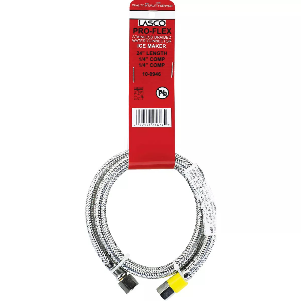 Lasco 1/4 In. x 1/4 In. x 24 In. Length Braided Supply Ice Maker Connector Hose