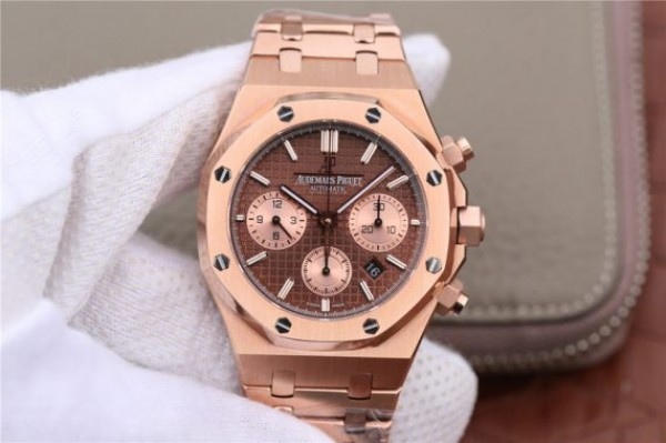 Replica Audemars Piguet Royal Oak Chronograph RG JHF Brown/RG Dial RG Bracelet A7750 - Top club