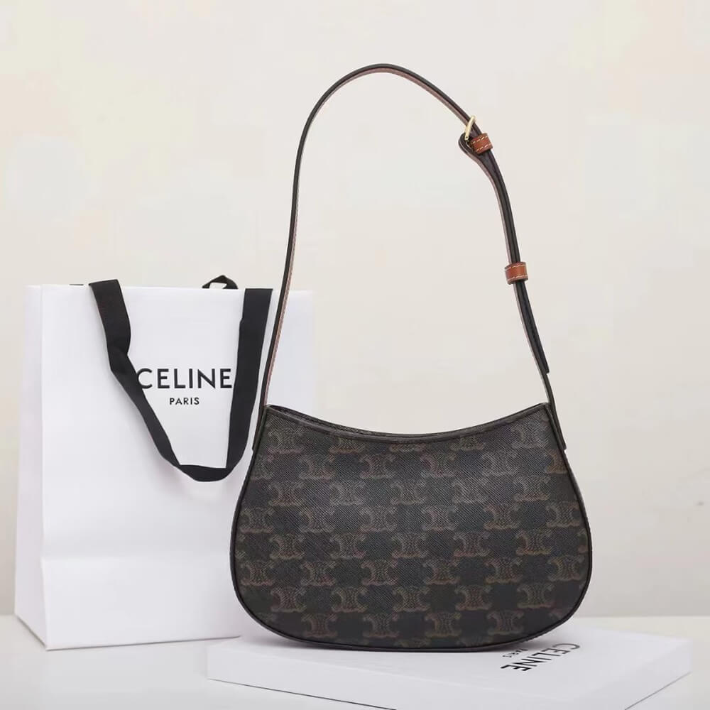 CELINE MEDIUM TILLY BAG in Triomphe canvas and calfskin1:1High-quality replica