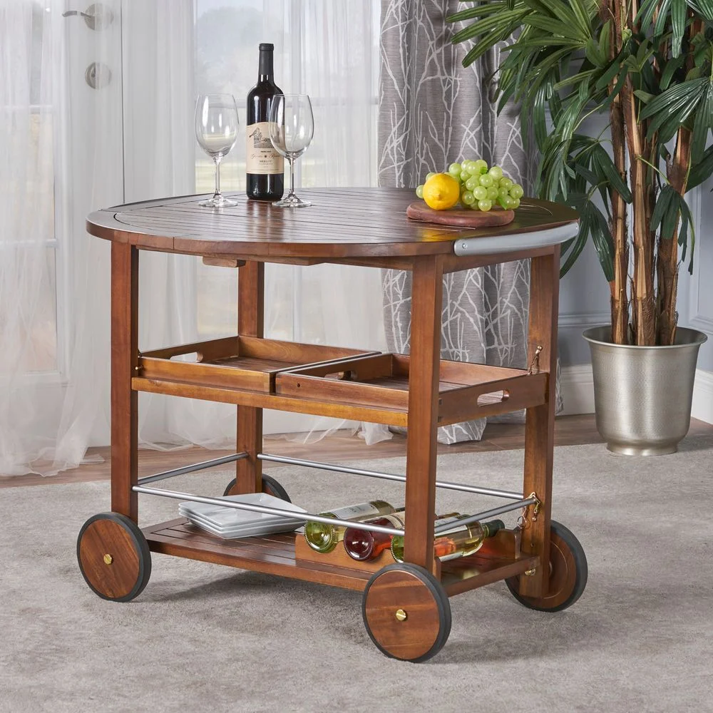 WARMMUSE Bar Cart with Drop Leaf, Modern Industrial Serving Carts Wine Rack Carts on Wheels with Removable Trays, Storage, 35.5