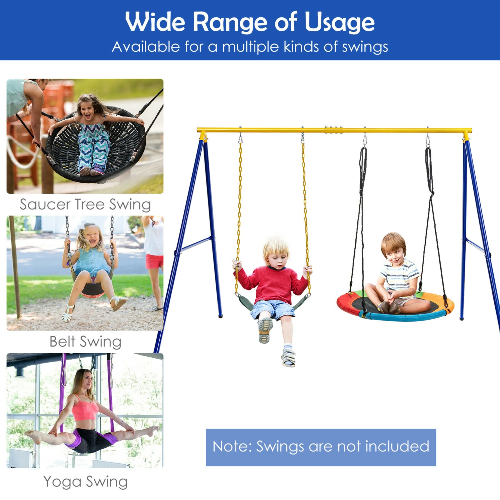 Gymax 660 LBS Heavy-Duty Metal Swing Frame Extra Large Swing Stand for Kids and Adults - Image 7