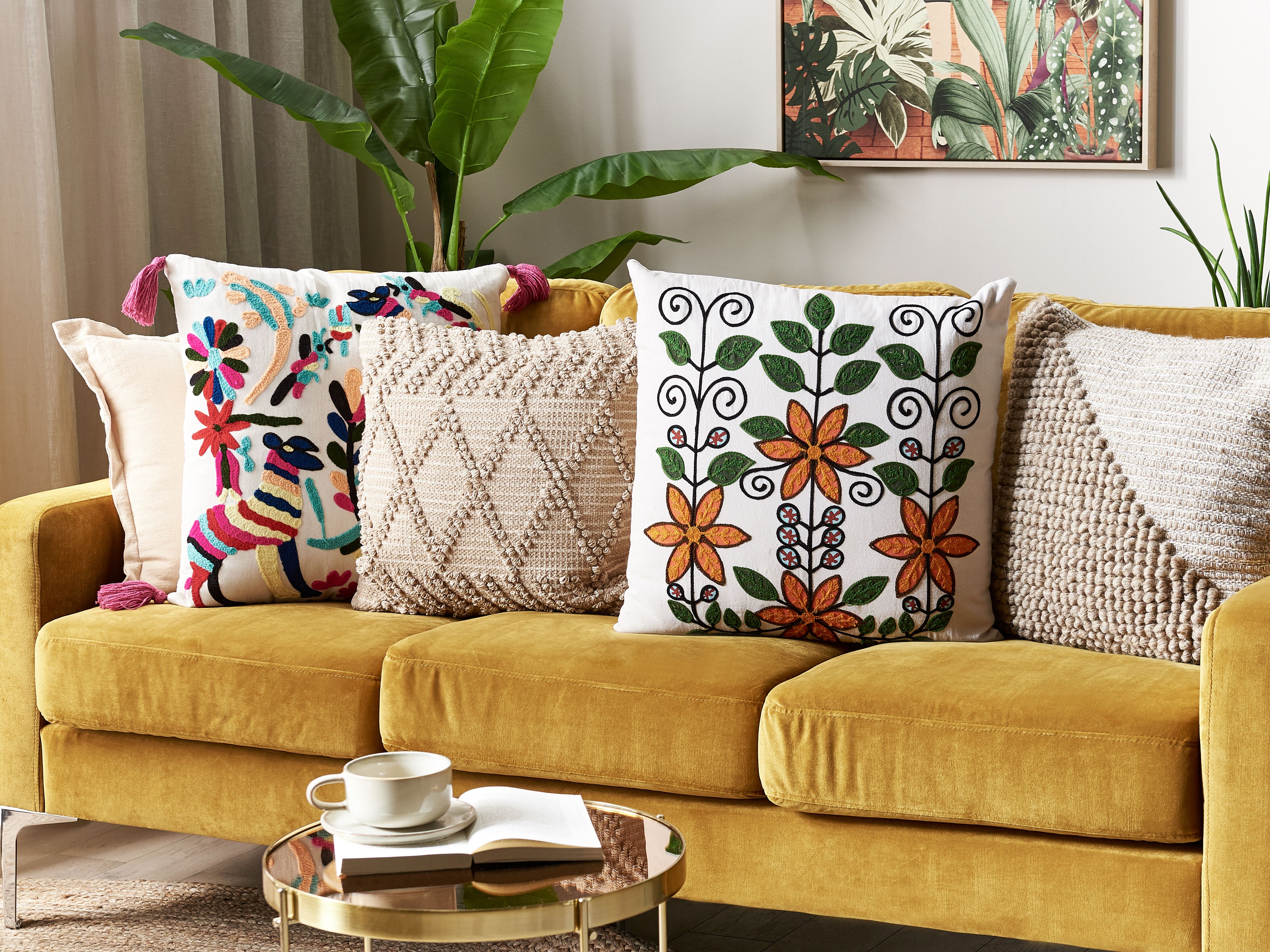 Set of 2 Decorative Cushions VELLORE Cotton 50 x 50 cm Multicolour Floral Pattern