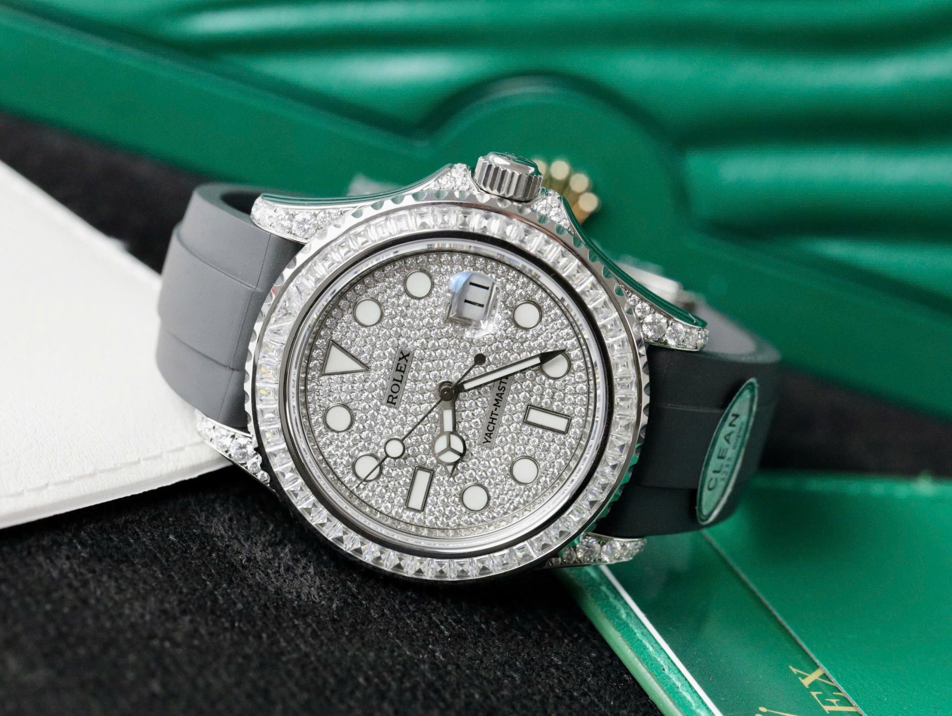 Rolex Yacht-Master Replica Watch Full Diamond Moissanite Rubber Strap 42mm - Top club