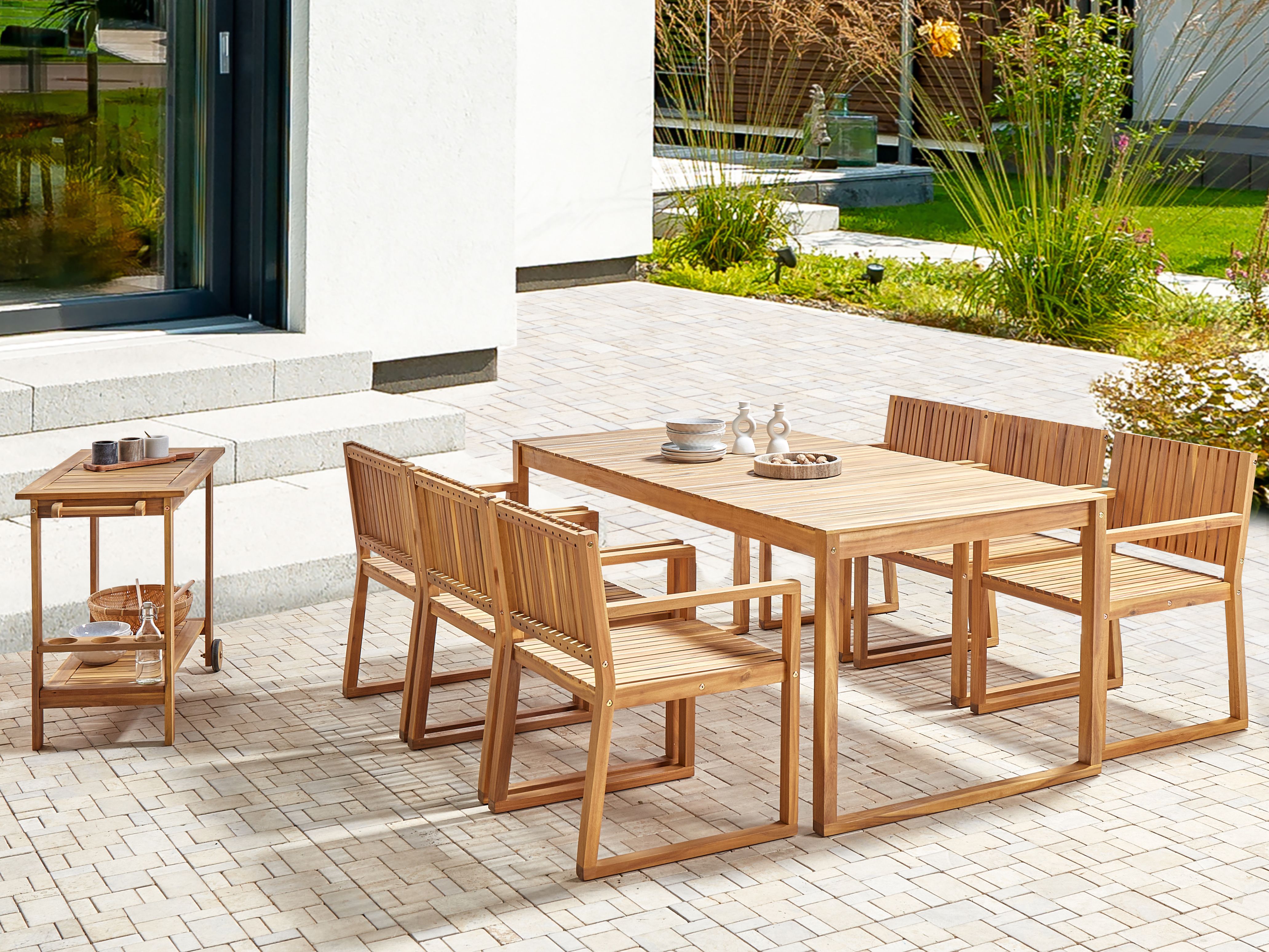 Garden Dining Set 6 Seater SASSARI II Certified Acacia Wood Light Brown