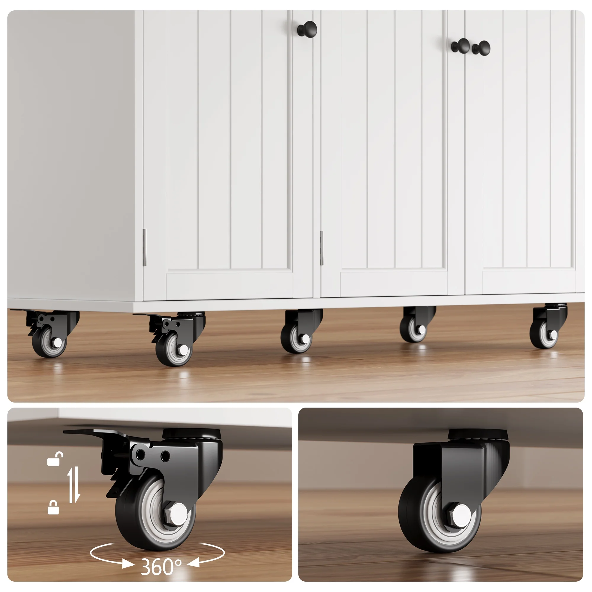 Noelse Kitchen Island with Storage, Island Table for Kitchen with Drop Leaf, Spice Rack, Towel Bar for Small Kitchens, White - Image 11