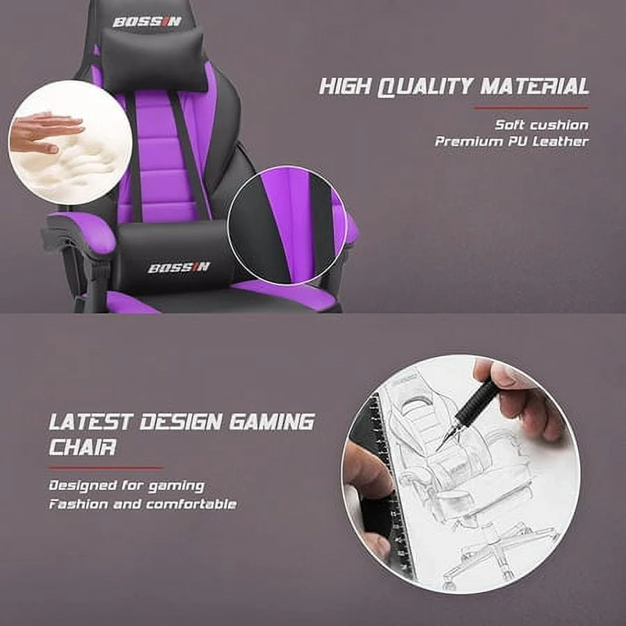 Bossin Gaming Chairs with Footrest,2022 Leather Game Chair for Adults,Big and Tall Gamer Chair with Headrest and Lumbar Support - Image 7