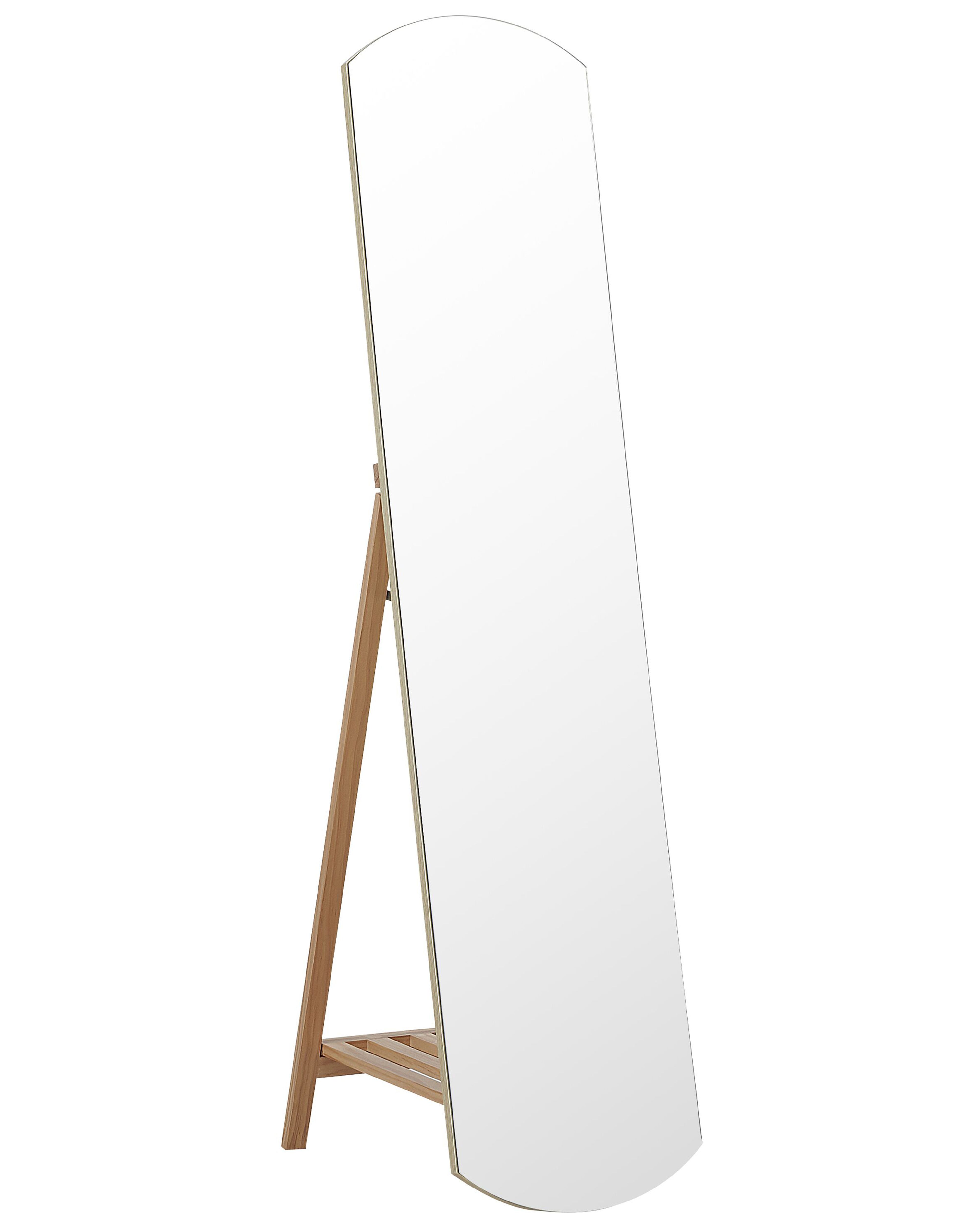 Standing Mirror with Shelf CHERBOURG 150 cm Pine Wood Light Brown