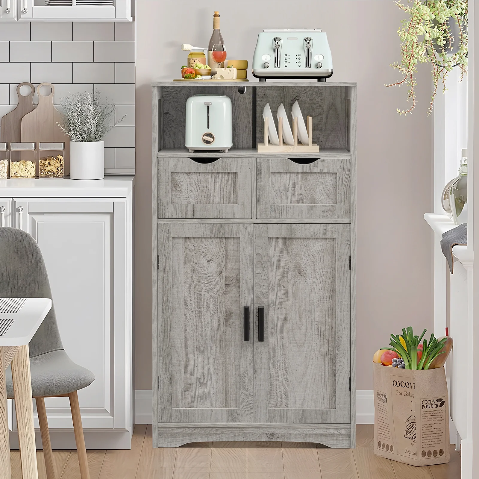 FANGSUM Rattan Storage Cabinet with 2 Drawers & 2 Shelves, Floor Cabinet for Living Room - Image 44