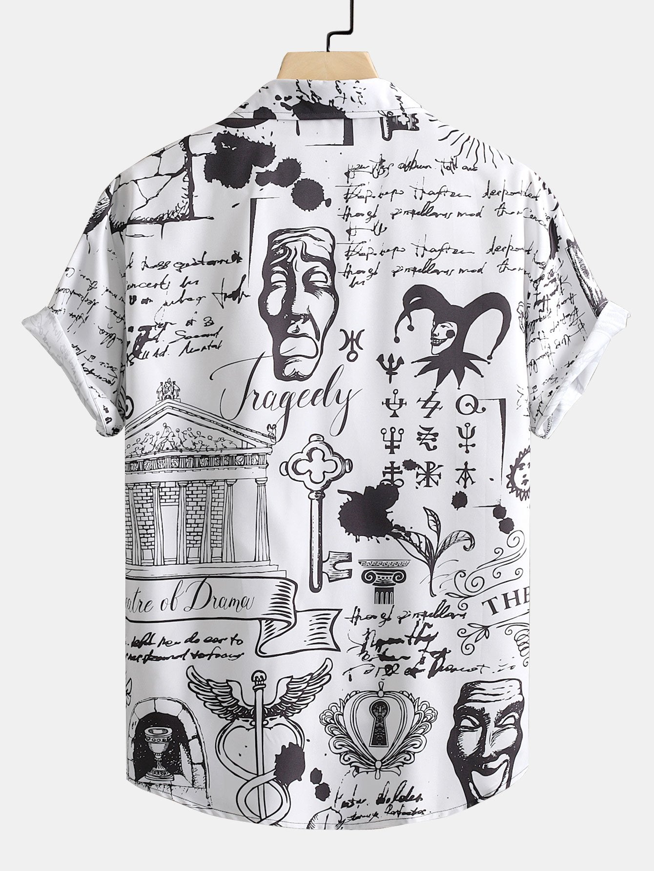 Skull Text Print Button Up Shirt