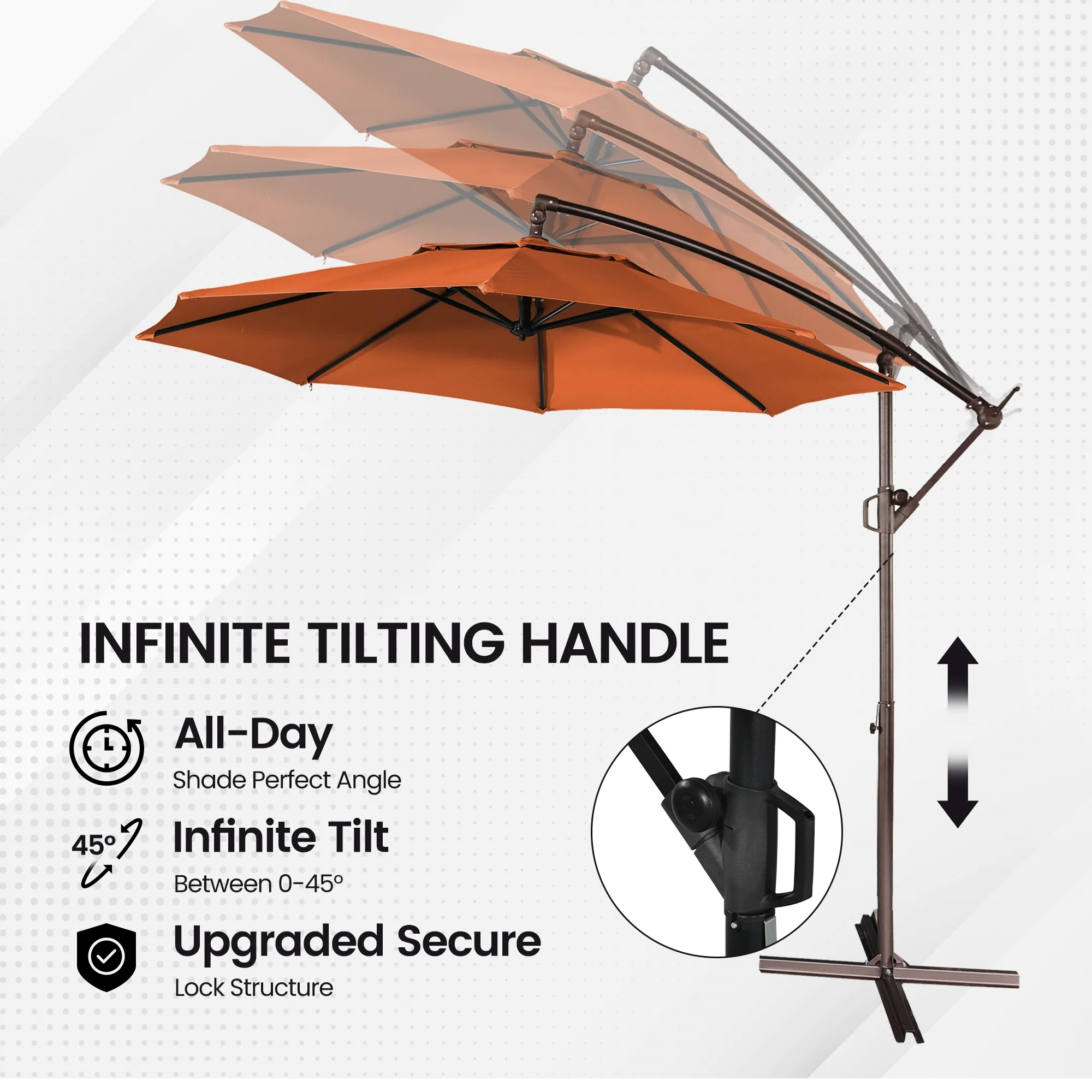 Mondawe 10ft Solar Lights Offset Cantilever Patio Umbrella - with Light, LED Lighted Offset Hanging Patio Outdoor Market Umbrella UPF50+ UV Protection with Crank,Navy Blue - Image 26