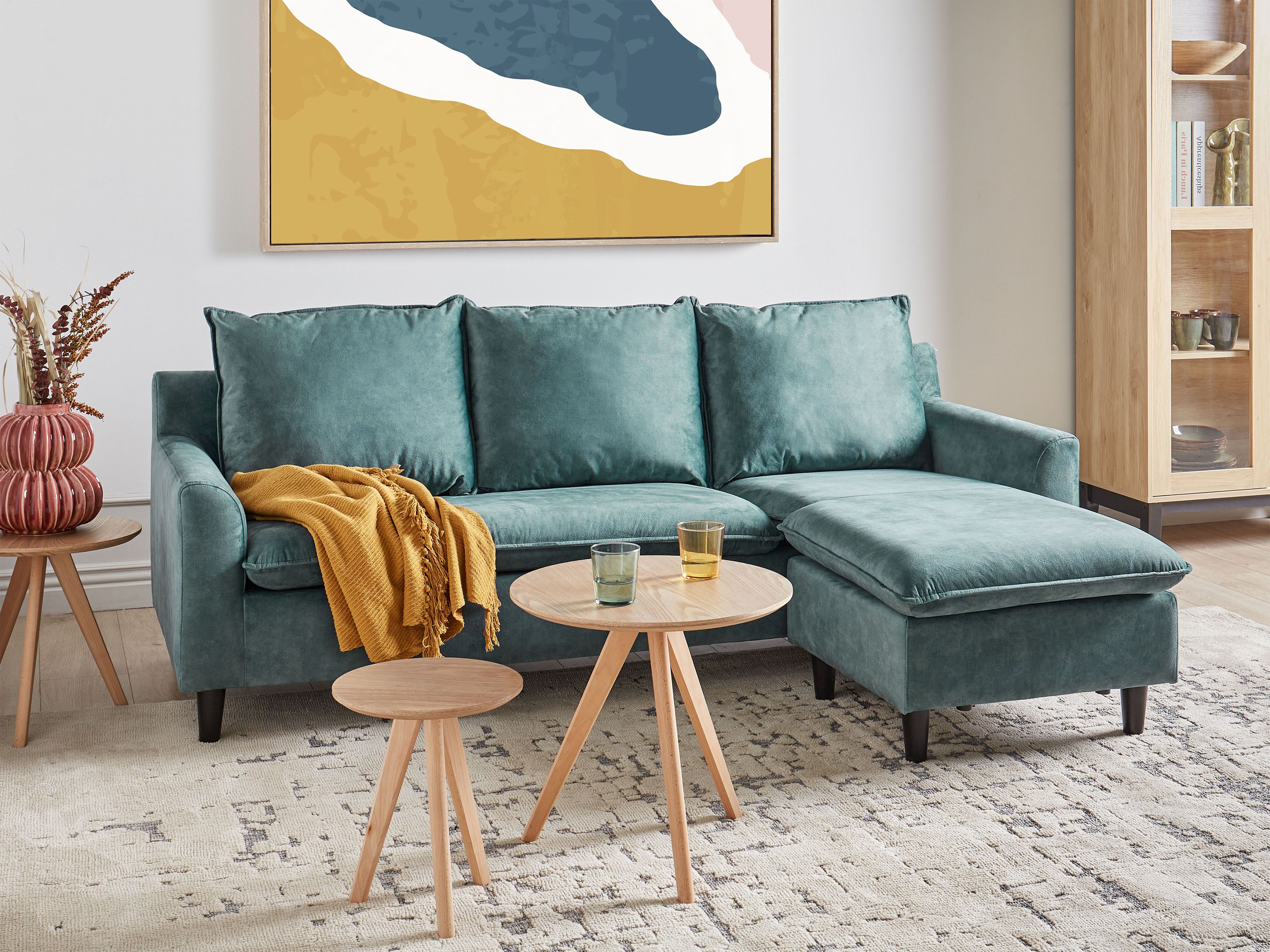 Corner Sofa 3 Seater ELVENES Velvet Teal Left Hand