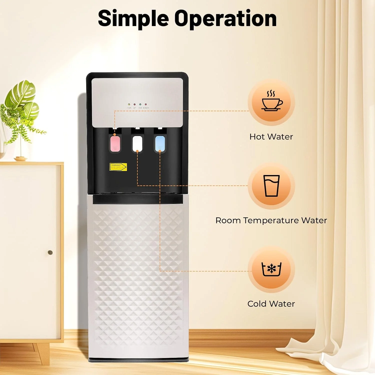 Bottom Loading Water Dispenser for 5 Gallon Bottle, 3 Temperature Settings (Hot, Room & Cold Water), 110V US Plug, 5L/H Rapid Heating, 0.53Gal/H Cooling, Anti-Scald Design for Home/Office (Grey) - Image 4