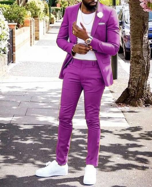 OK Casual Plain Lapel Collar Slim Fit One Button Blazer & Pants 2Pcs Set