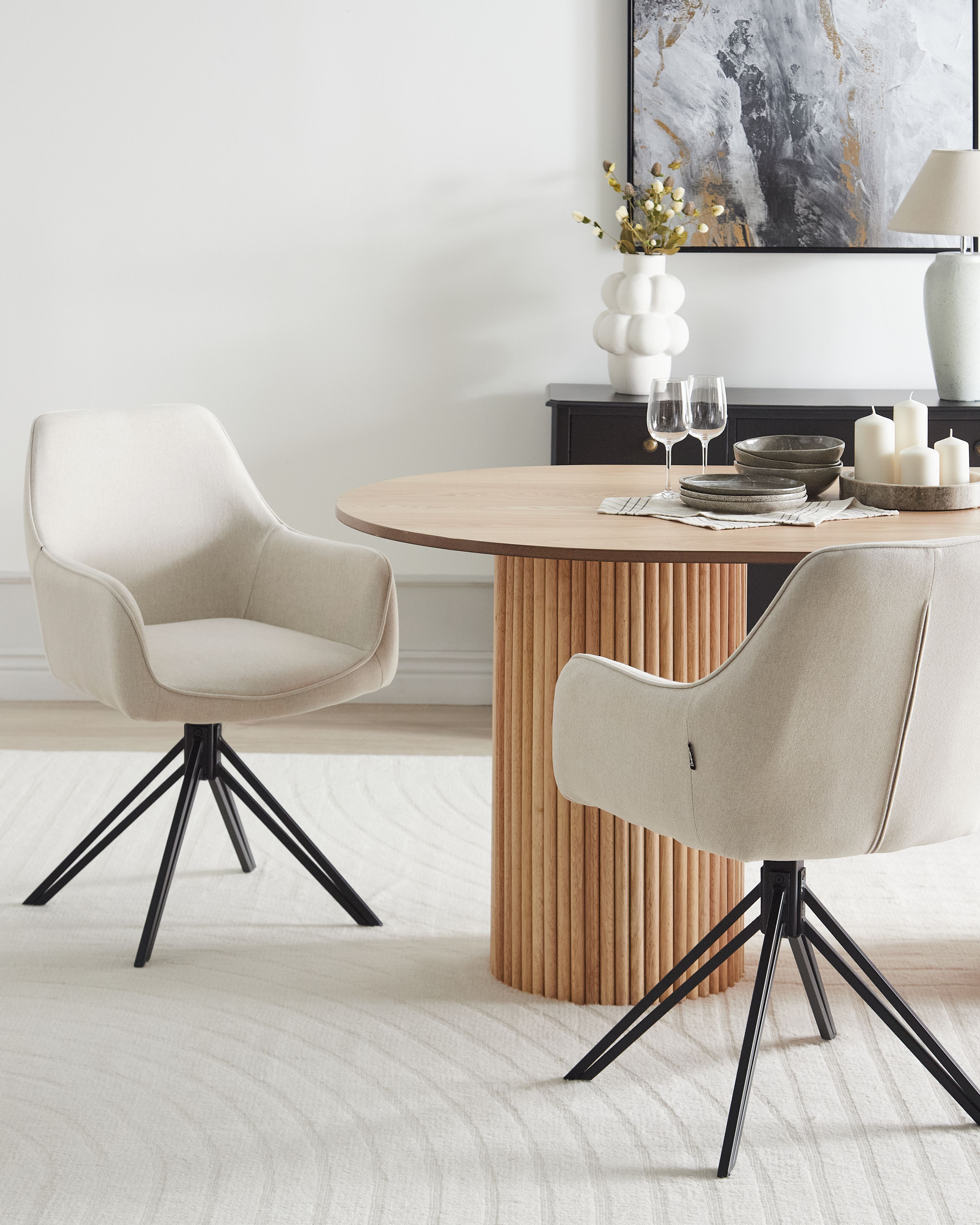 Set of 2 Dining Chairs Swivel JODAR Fabric Light Beige