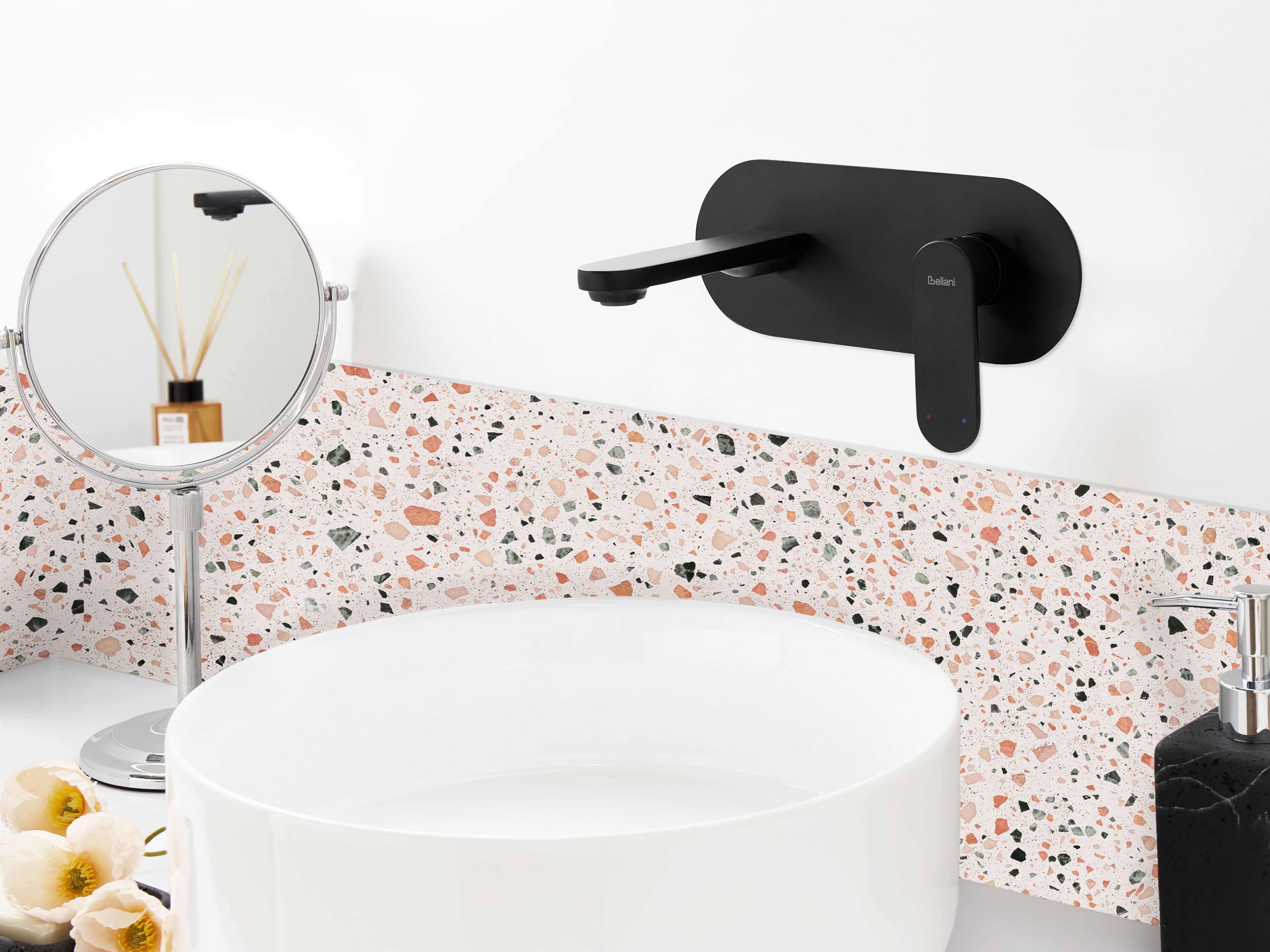 Wall Mounted Basin Mixer Tap CHAPALA Brass Black