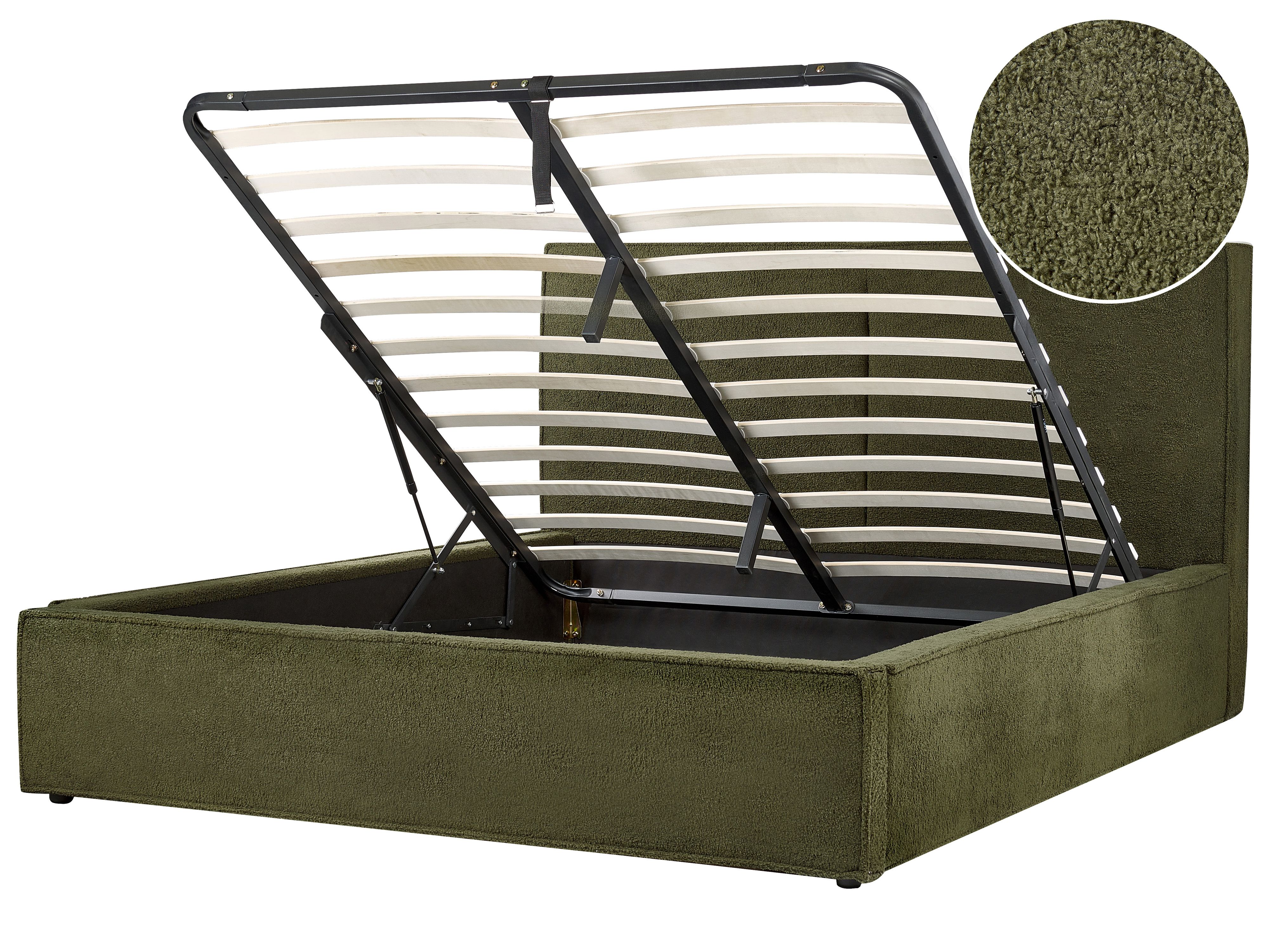 Ottoman Bed Boucle MOISSAC 160 x 200 cm (EU King Size) Dark Green