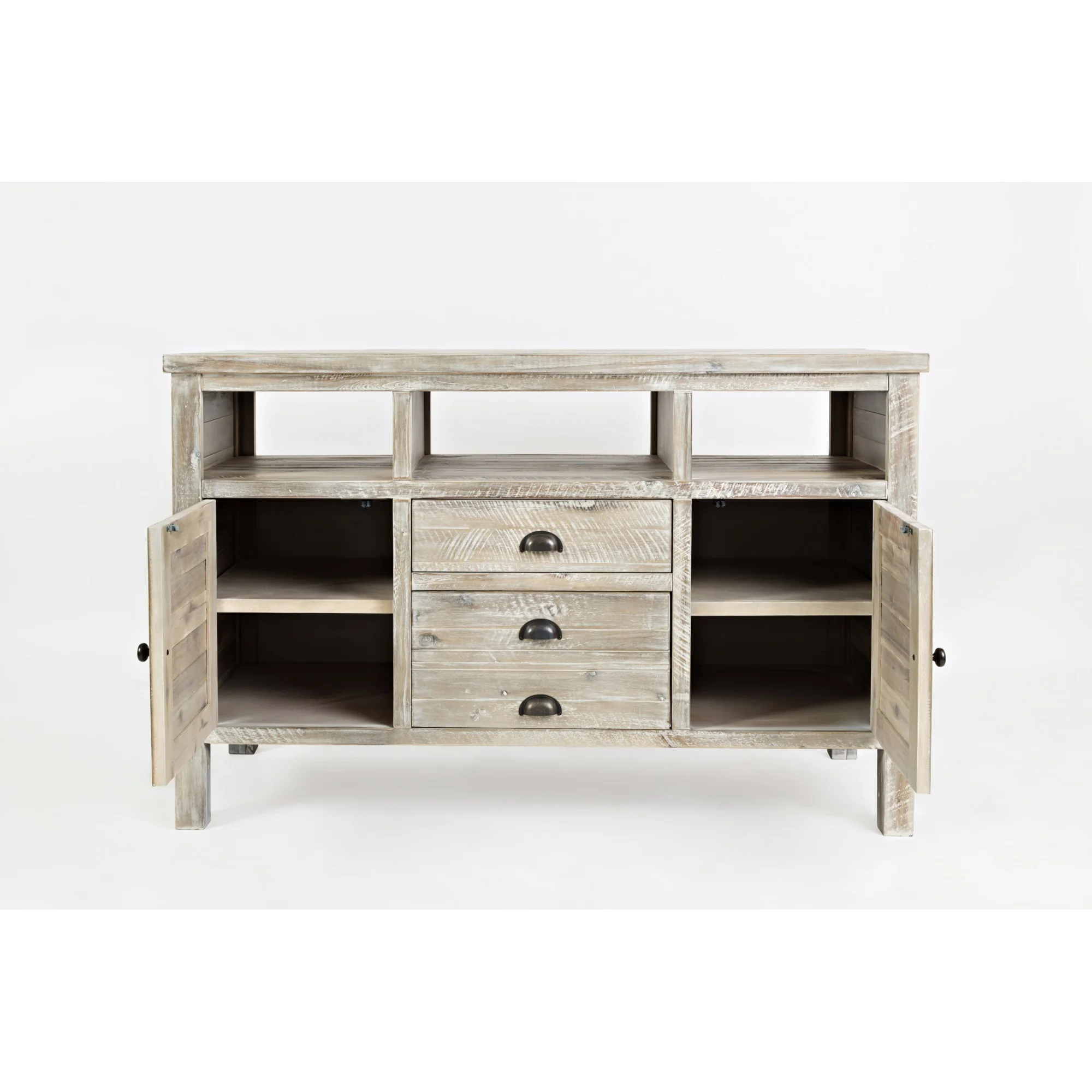 Jofran Artisan's Craft 50'' Farmhouse Media TV Stand Console, Lx19''Wx30''H, Washed Grey (Set of 2)