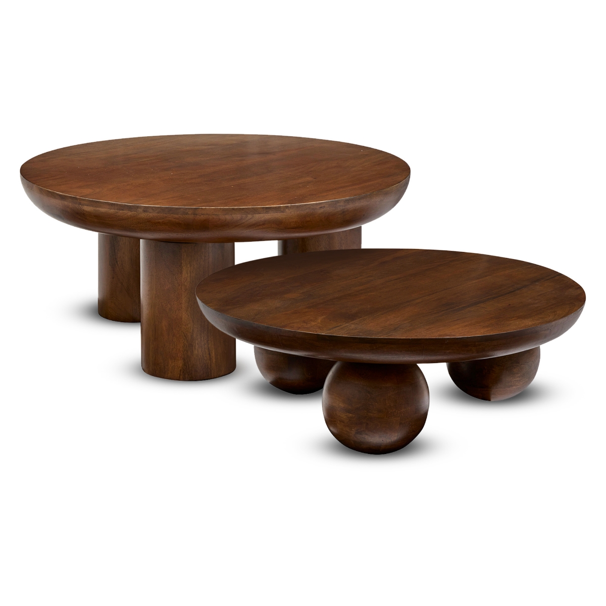 Set of 2 "Abekas" and "Stambh" coffee tables Mango wood, D.90 cm, Brown