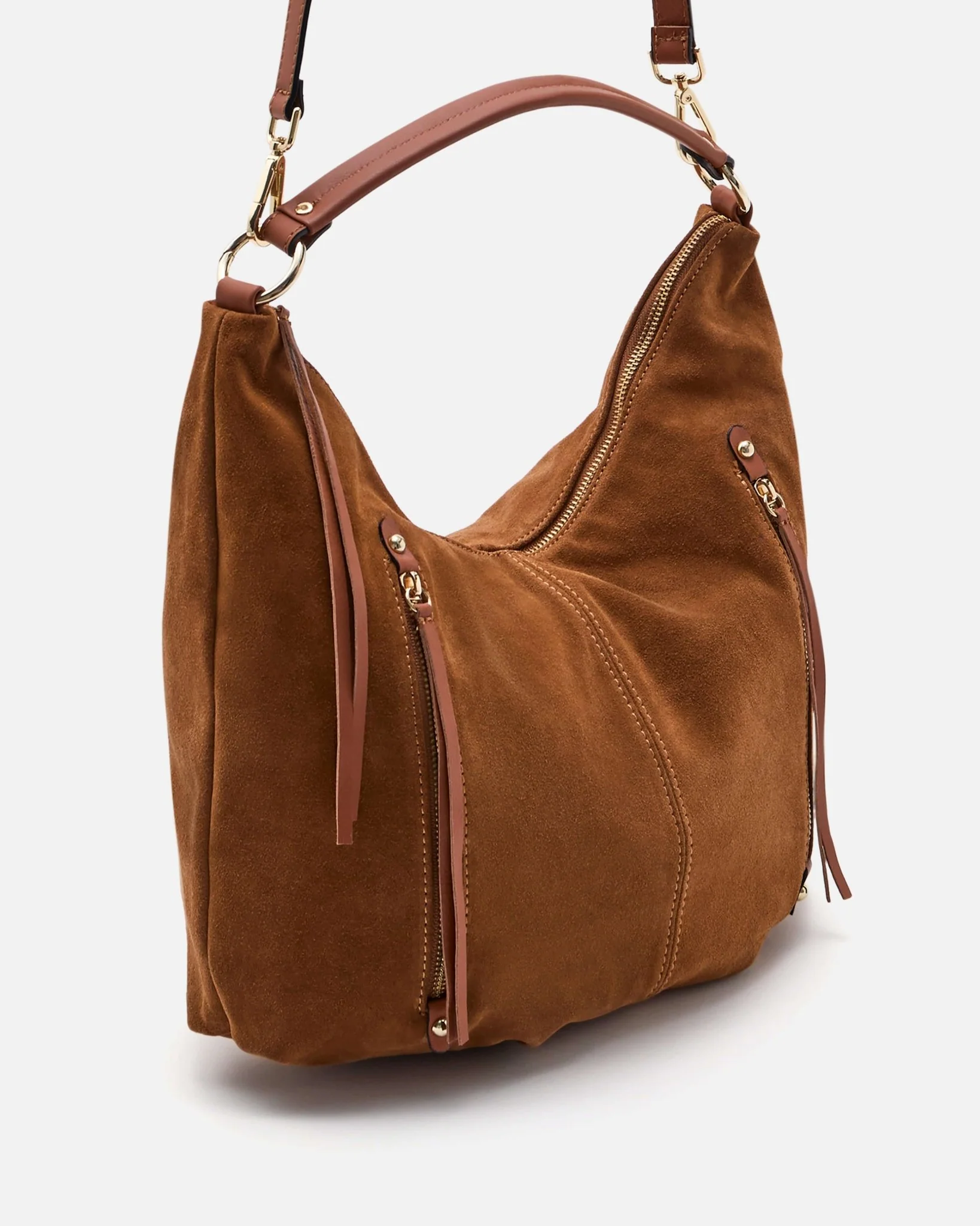 SAC AMANDA/VEL COGNAC - Sac double porté avec détails zippés
