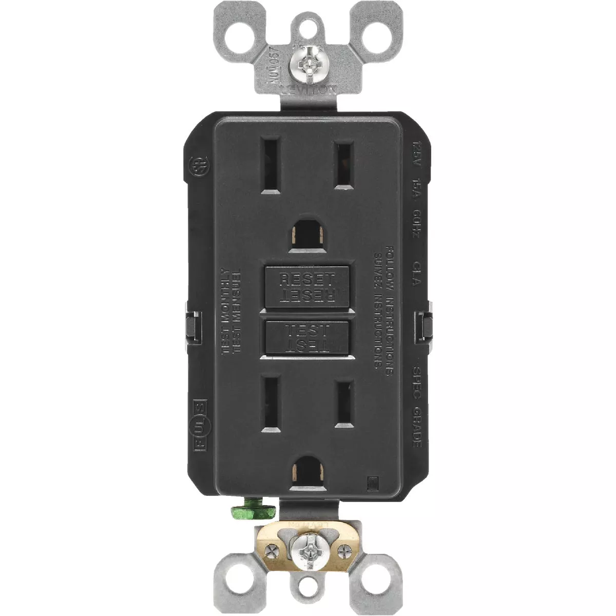 Leviton SmartlockPro Self-Test 15A Black Residential Grade Rounded Corner 5-15R GFCI Outlet