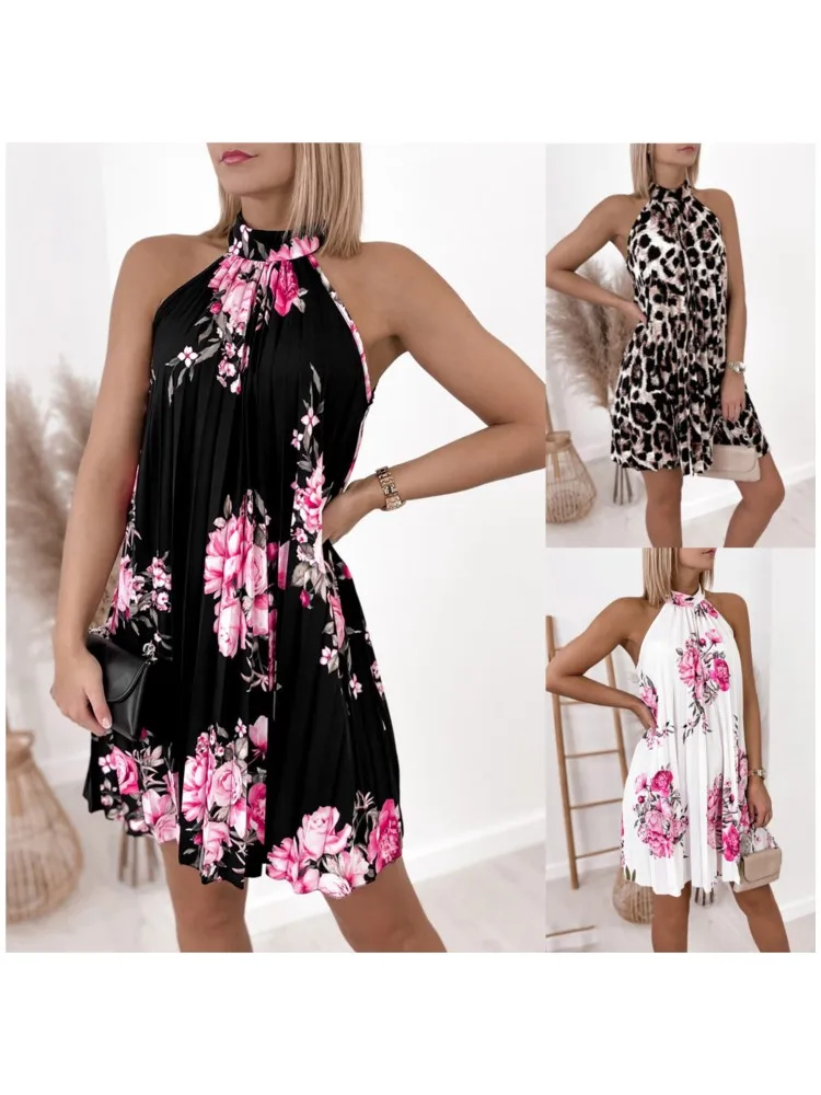 2025 Print Sleeveless Pleated Casual Sexy Off Shoulder Mini Dress Elegant Boho Beach Vestidosn Ms Chuh Summer Dresses For Women - AZJHJ