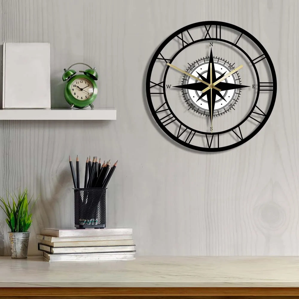 TimeVoyager - Nautisch Kompas Wandklok - Elegante Stille Wandklok