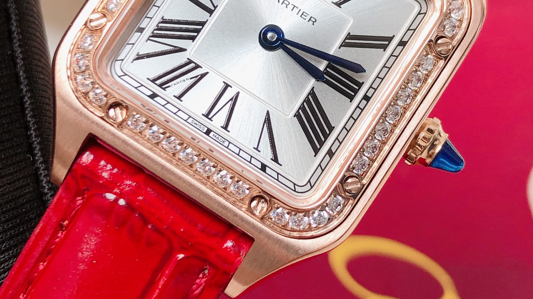 Santos Demoisell Santos Platinum Diamonds Collection - Steel Mini - Red(1:1 replica) - Top club
