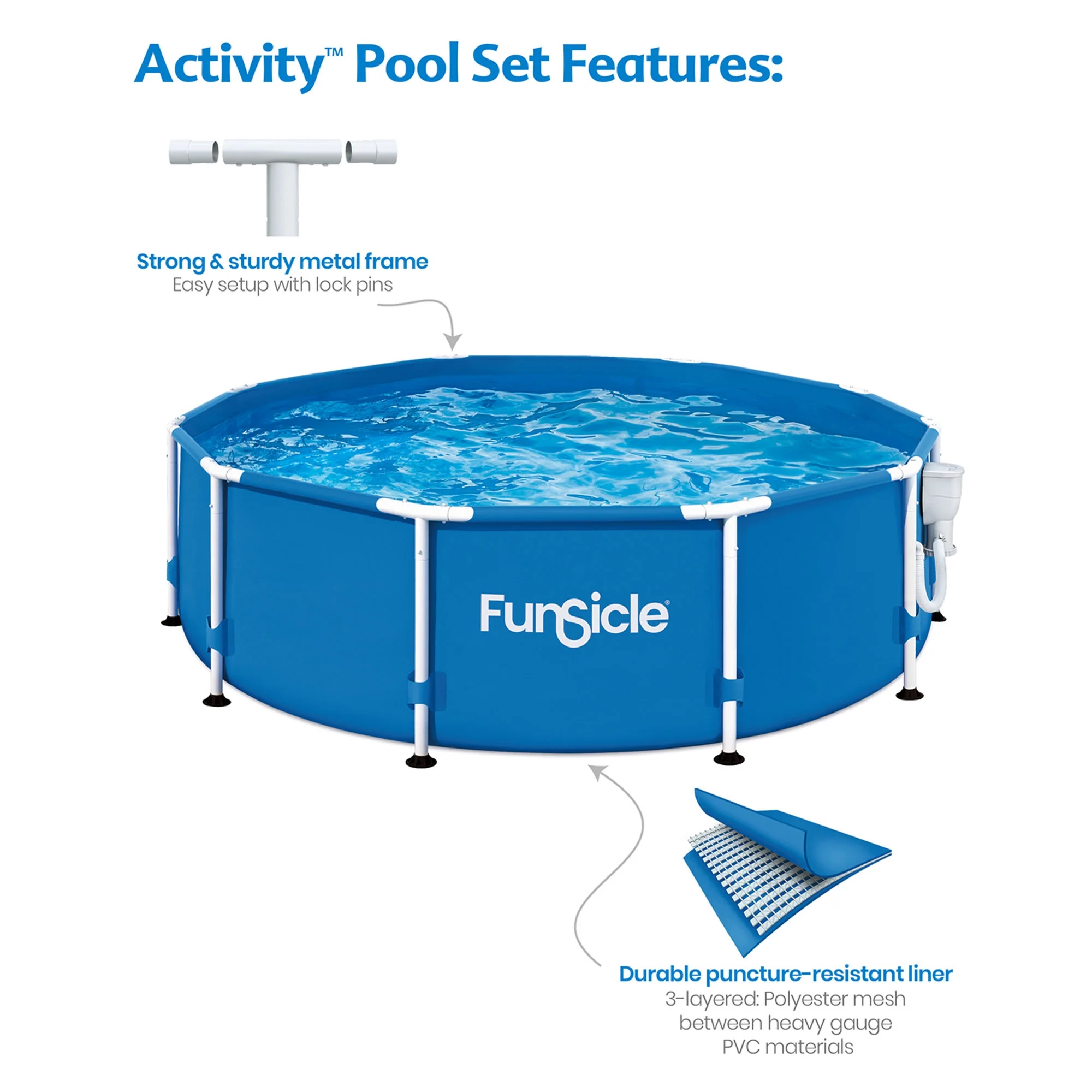 Funsicle 10' x 30" Activity Above Ground Swimming Pool Set with 2-in-1 Pump, Round Frame - Image 5