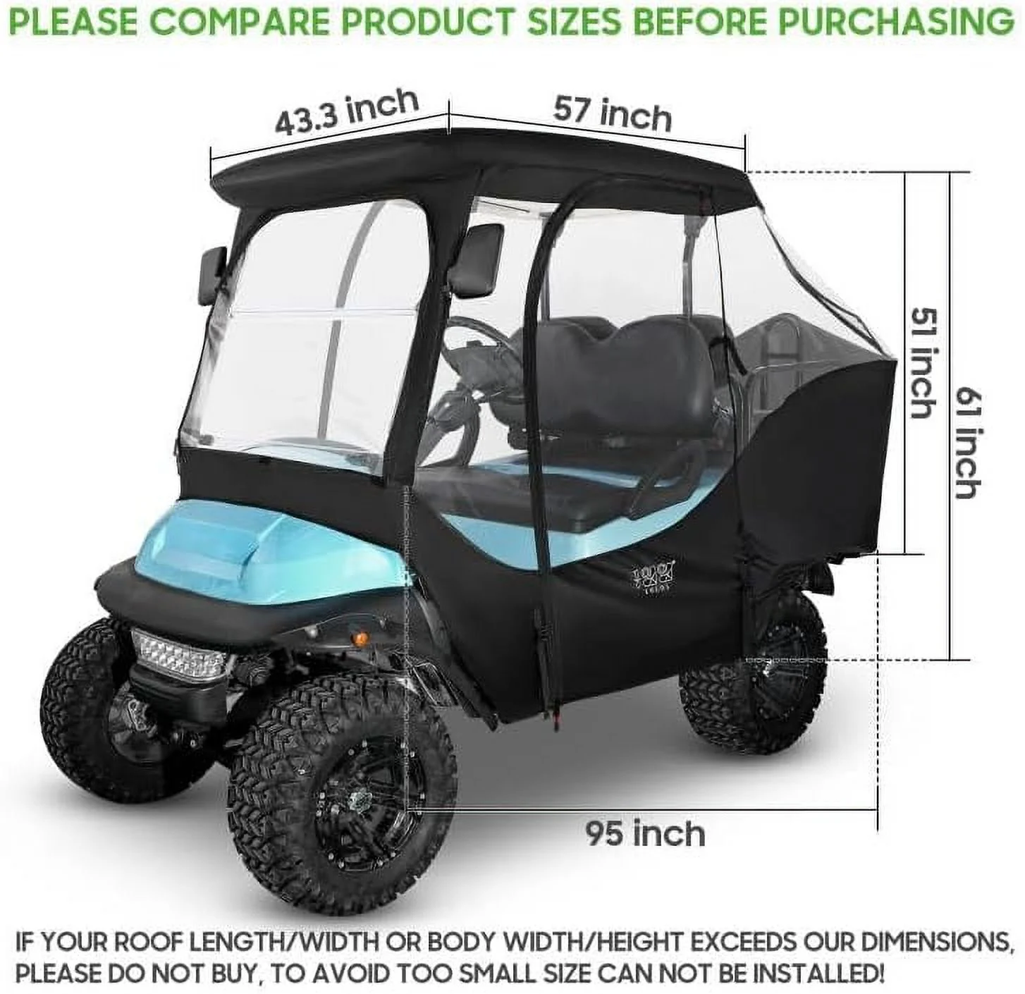10L0L Golf Cart Enclosure for Club Car Precedent 4 Passenger , 600D Windproof Waterproof Driving Rain Cover, Black - Image 8