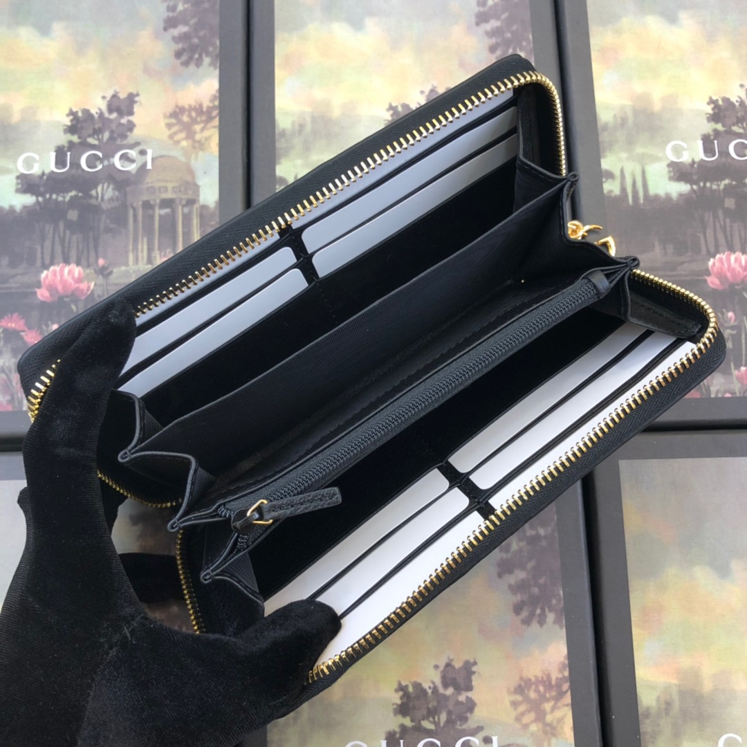 Replica Gucci Ophidia Zip Around Wallet Black/White1:1High-quality replica