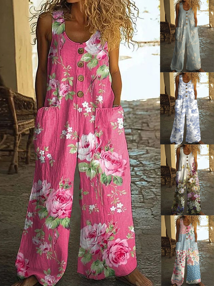 2026 New Cross-Border Women's Fashion Casual Sleeveless Loose Pocket Overalls Women's Long Jumpsuit