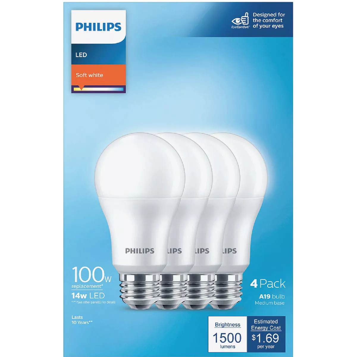 Philips EyeComfort 100W Equivalent Soft White A19 Medium LED Light Bulb (4-Pack)