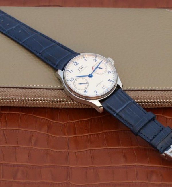 Replica IWC ZF Portuguese IW500705 White Dial Blue Markers Leather Strap V3 - Top club
