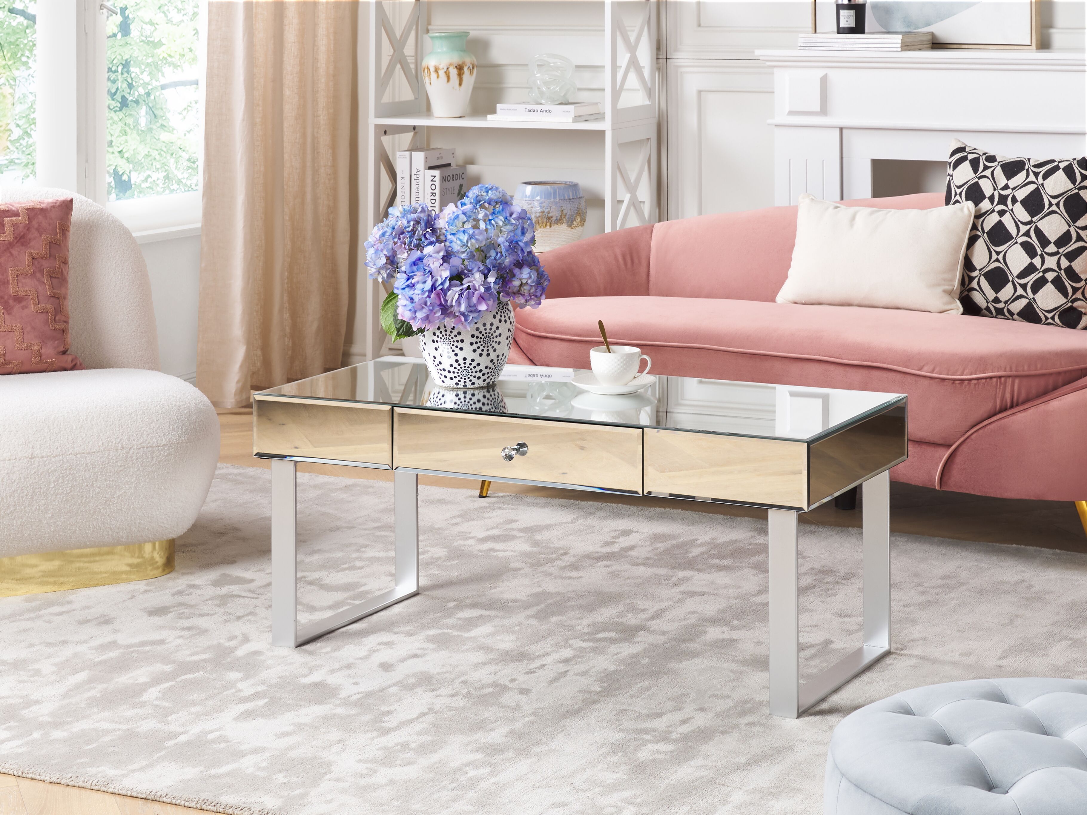 Coffee Table NESLE Mirrored Silver with Storage